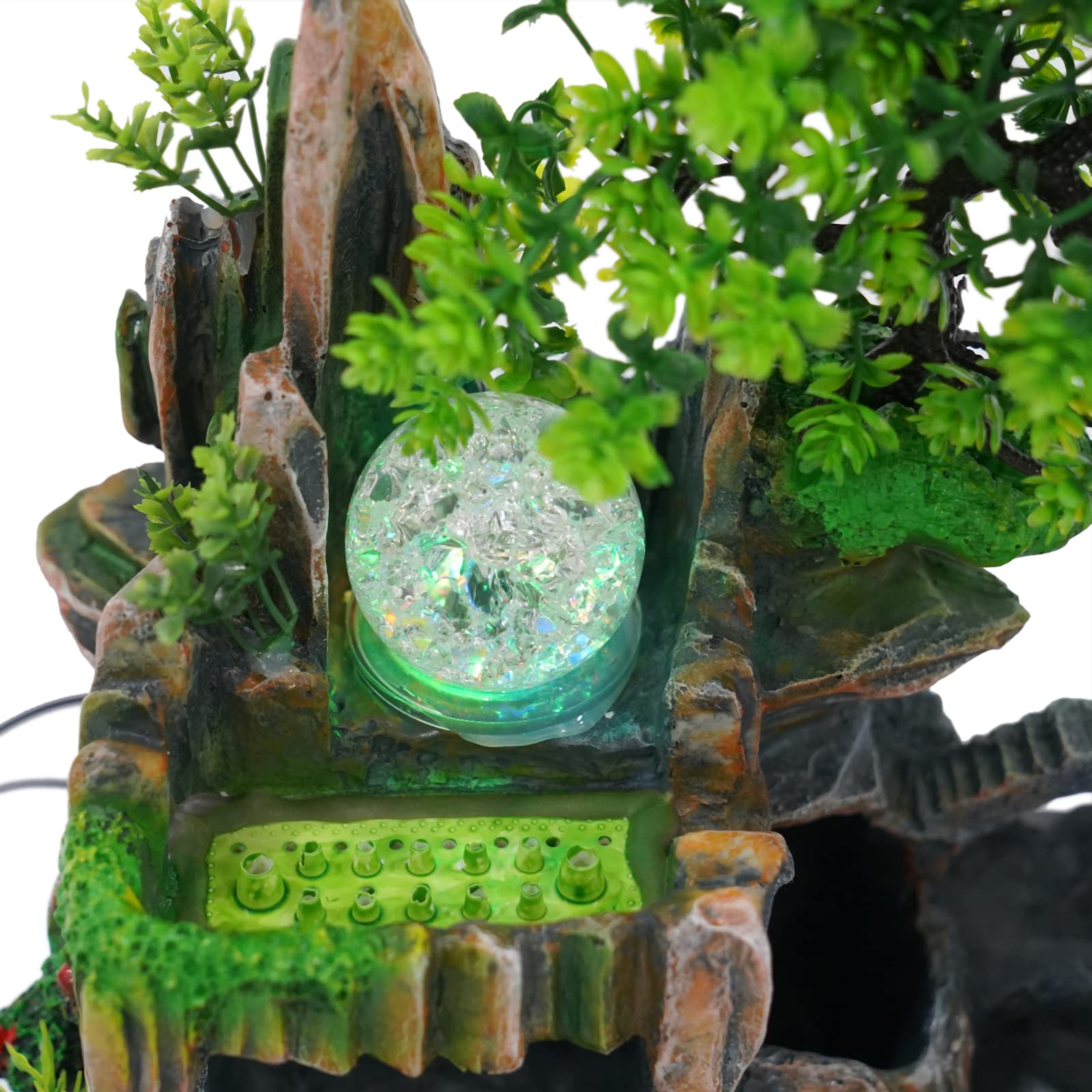 Fontaine d'intérieur avec éclairage LED et brouillard, 30 x 18 x 33 cm, fontaine de table, cascade, aquarium, résine, fontaine d'intérieur