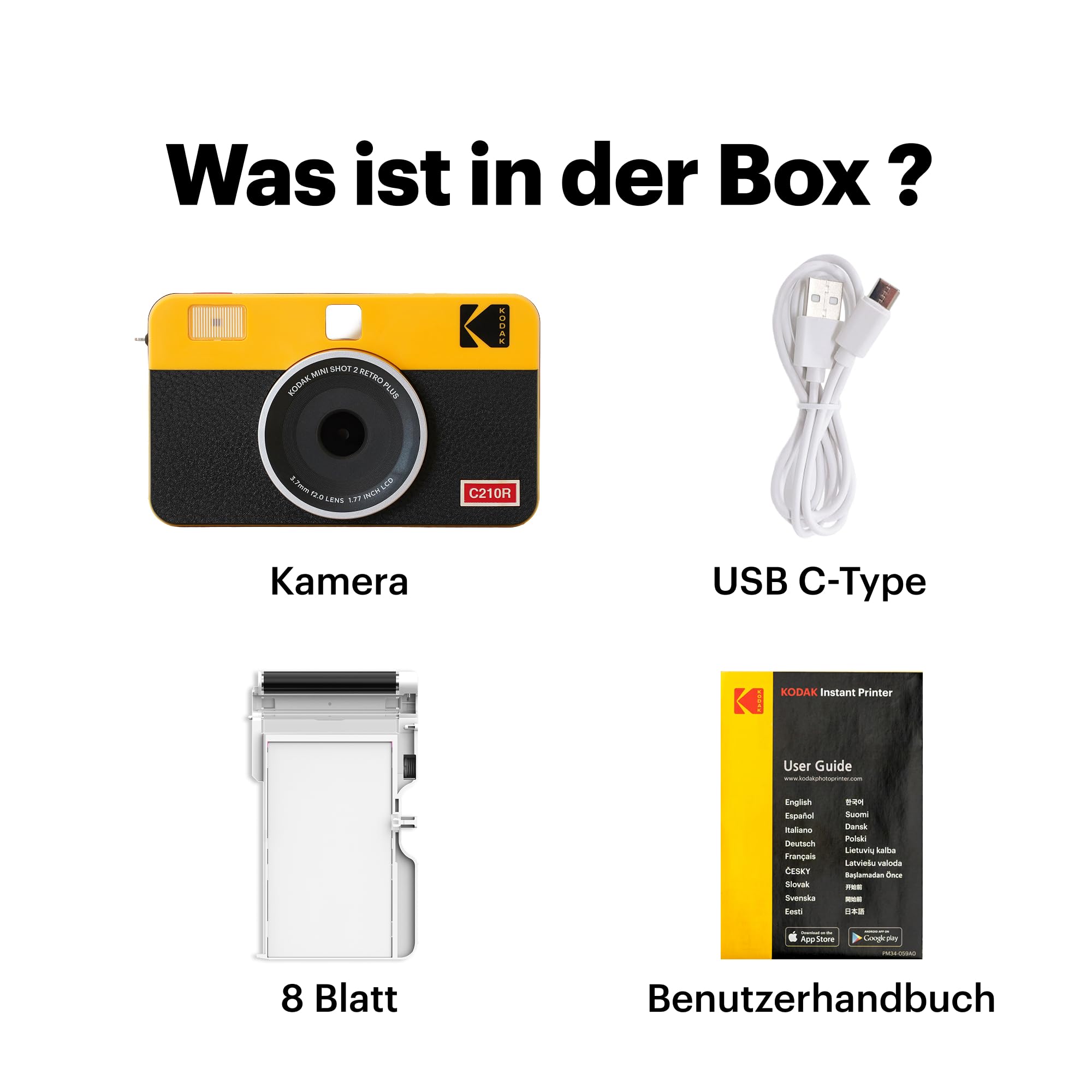 KODAK Mini Shot 2 Retro 4PASS 2-in-1 Sofortbildkamera und Fotodrucker (5,3x8,6cm) + 8 Blatts, Weiß