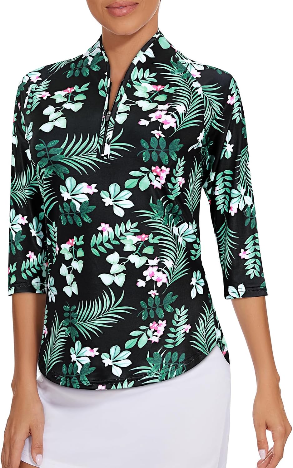 Cucuchy Womens Golf Shirt Quick Dry 3/4 Sleeve Quarter Zip Polo Workout Tops Tennis Shirts S-XXL