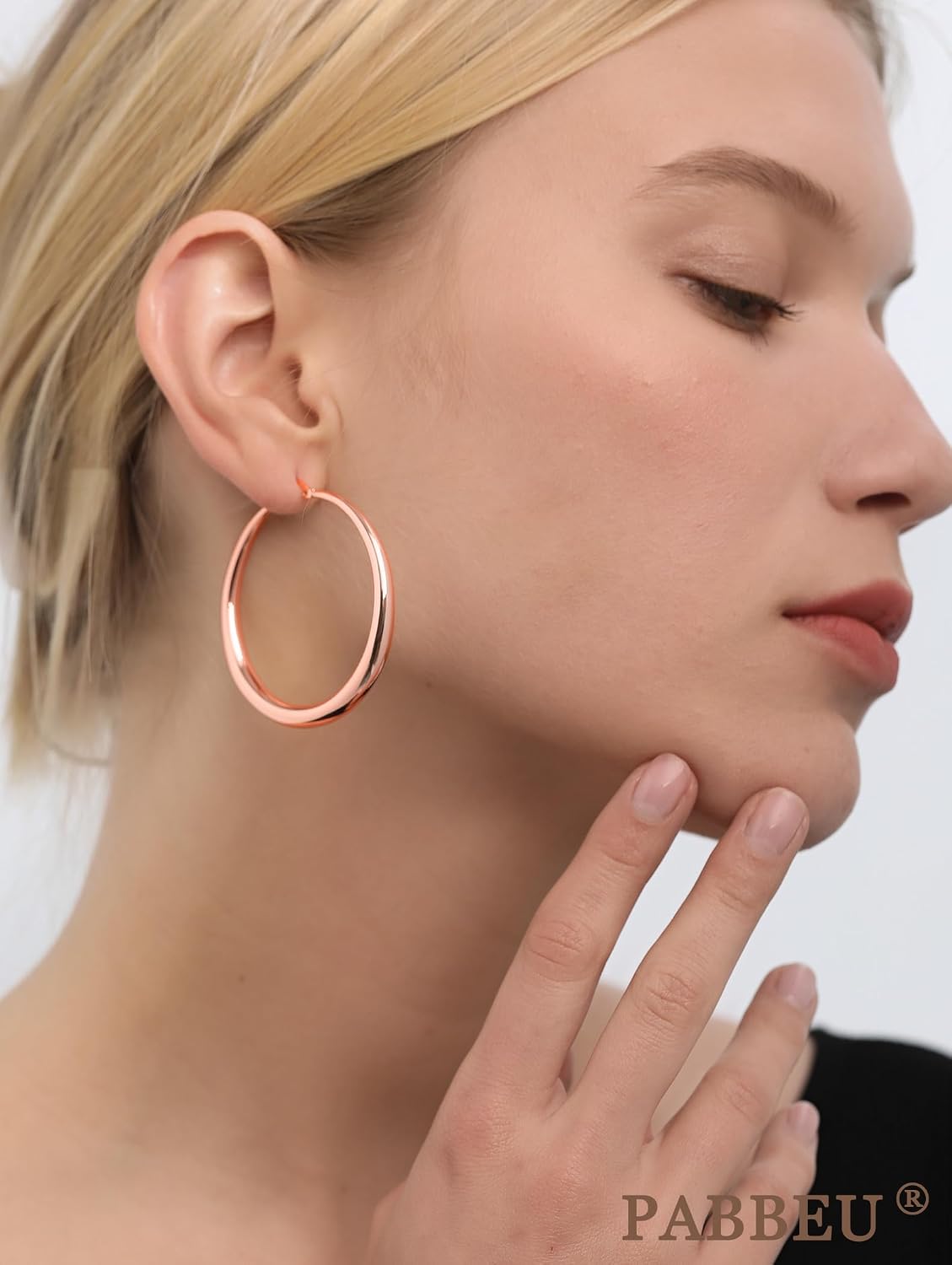 PABBEU S925 Sterling Silver Hoop Earrings Large Silver Hoop Earrings for Women Hypoallergenic Lightweight Big Thick Silver Hoop Earrings for Women Girls 35/40/50/60/70mm