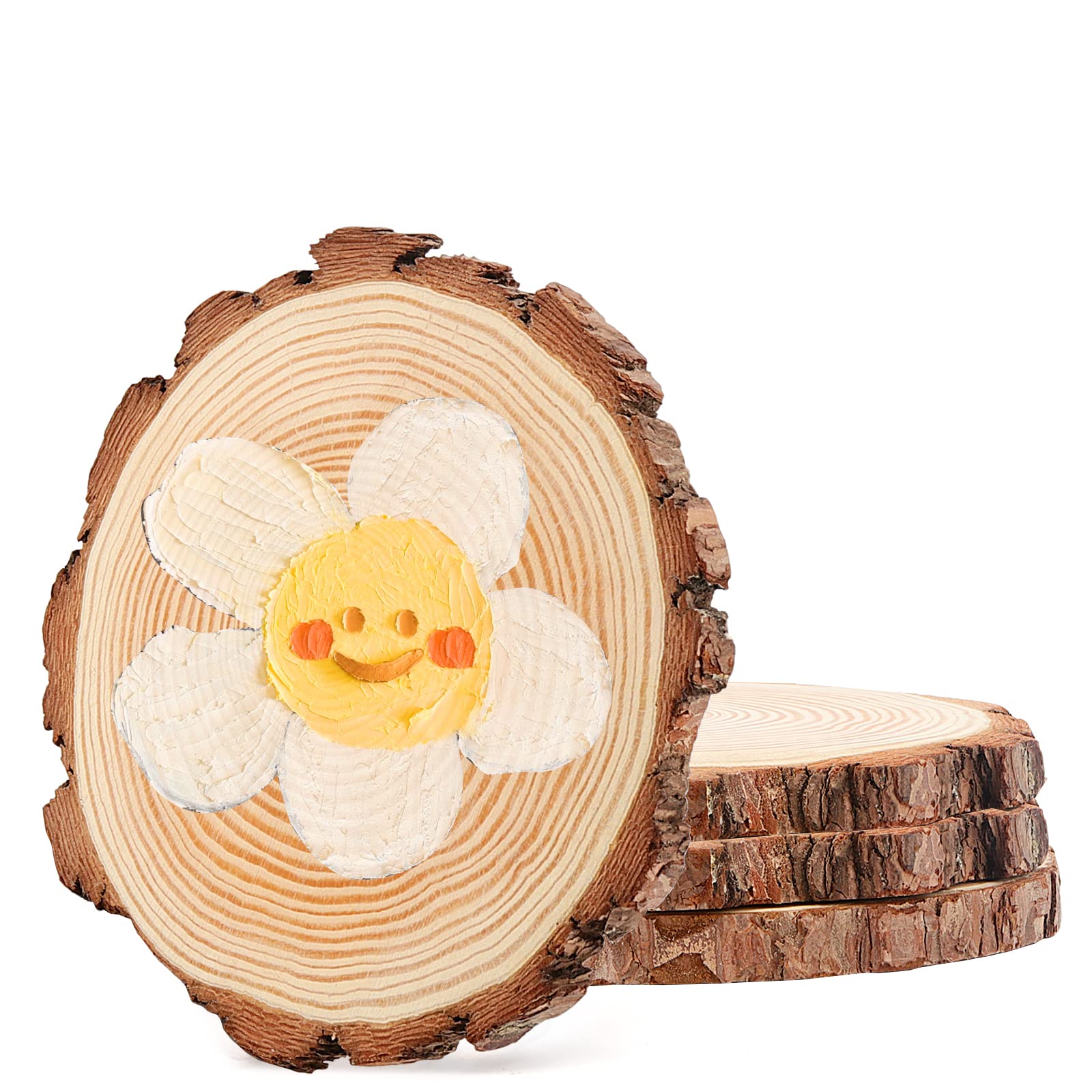 MANCHAP 4 PCS 20-25cm Natural Wood Log Slices, 8-10 Inch Unfinished Round Wood Discs Wooden Circles for Crafts, Painting, Wall Decor, DIY Projects