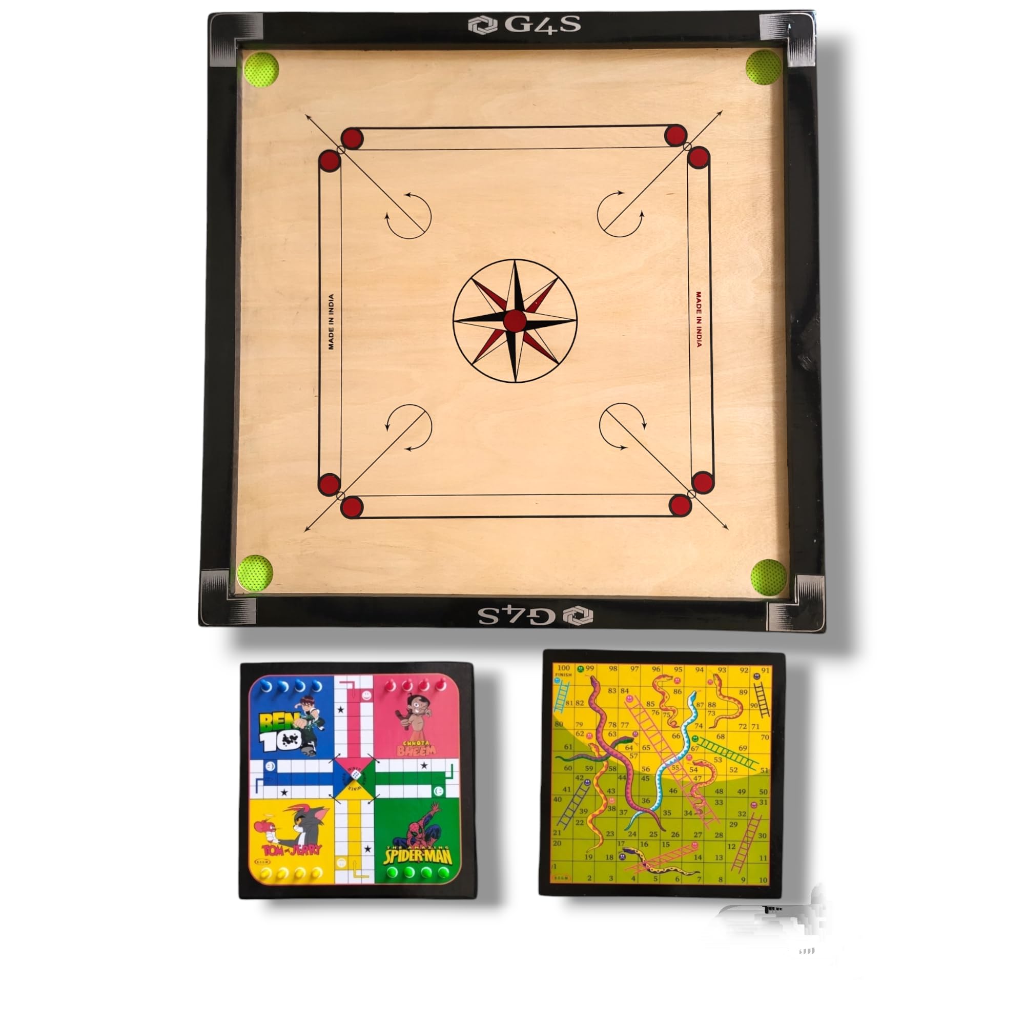 G4S Carrom Board 32 inch Full Size for Adults Premium Glossy Finish with Carrom Board Coins, Carrom Board Striker and boric Powder with Ludo Board Game and Snake and Ladder Game Lets Play! (B0D3Y77Q2B) Amazon Price History, Amazon Price Tracker
