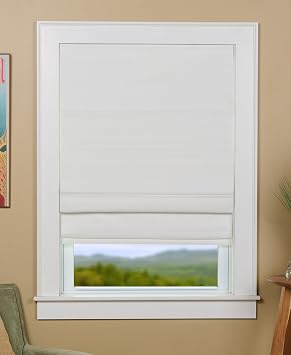 Linen Blend Blackout Cordless Roman Shade - 34" W x 63" L - Ivory - Room Darkening, Thermal Backed Insulated for Windows