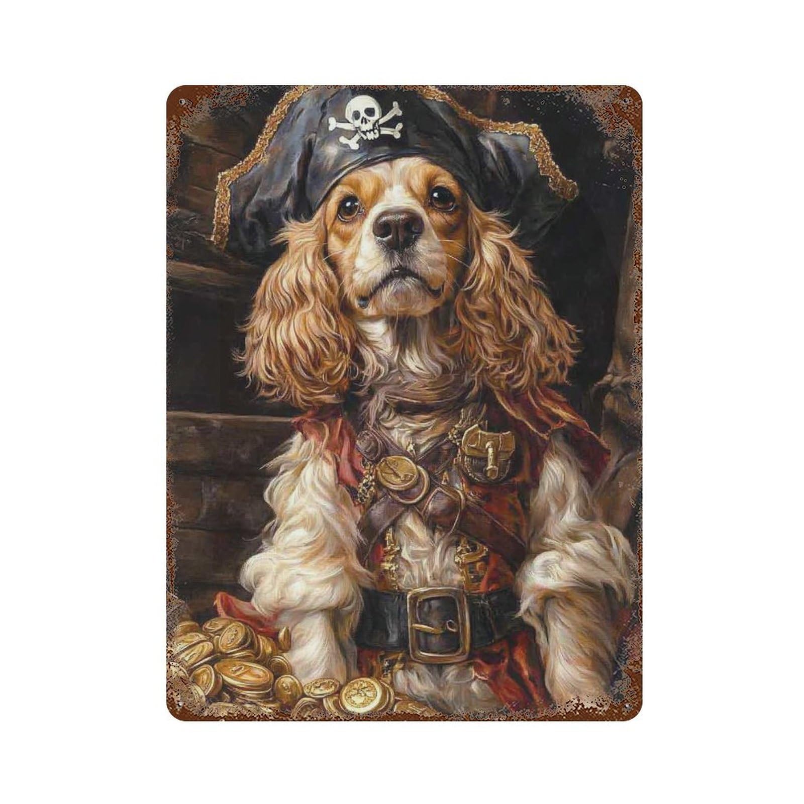 Pirate Dog Treasure Chest-27 Distressed Metal Wall Sign 15.7"x11.8", Ideal for Pub, Kitchen And Man Cave Decor