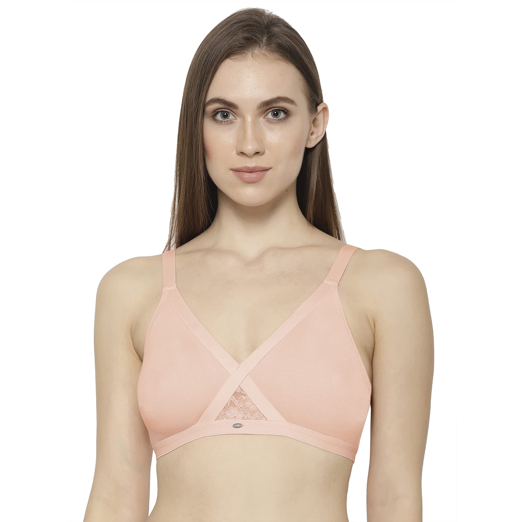 SOIEWomen's Solid Full coverage cross over non padded non wired bra
