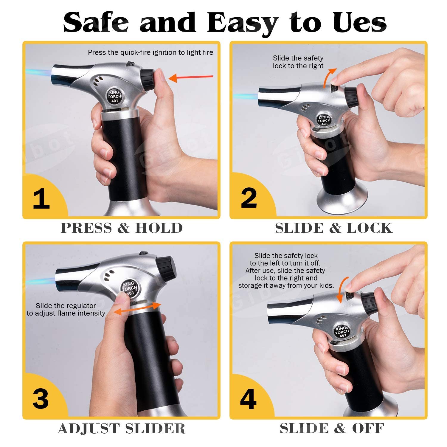 Gibot Butane Torch, Blow Torch Kitchen Refillable Butane Torch Lighter with Adjustable Flame and