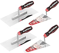CraftZone 4-Piece Masonry Trowel Set - High Carbon Steel Flat/Notched & 7"/9" Brick Trowels, Ergonomic Grip for Concrete, Plaster, Bricklaying