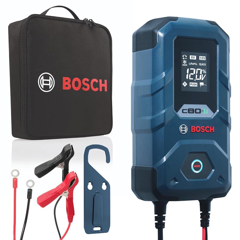 Carregador de Bateria Bosch C80-Li 15 A 6 V/12 V para Baterias de Chumbo-Ácido e Lítio