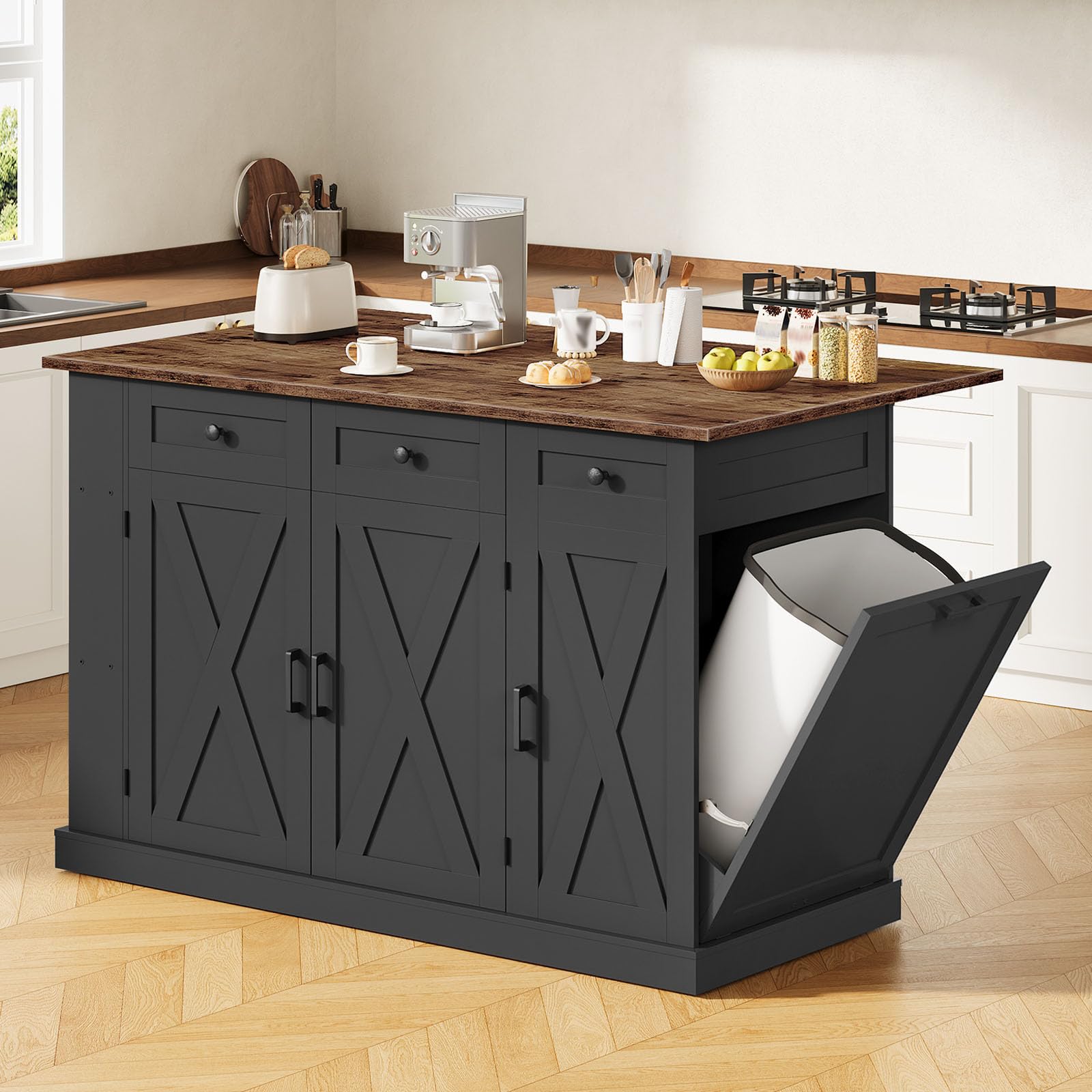 CHOEZON 51.2' Movable Kitchen Island with Foldable Top