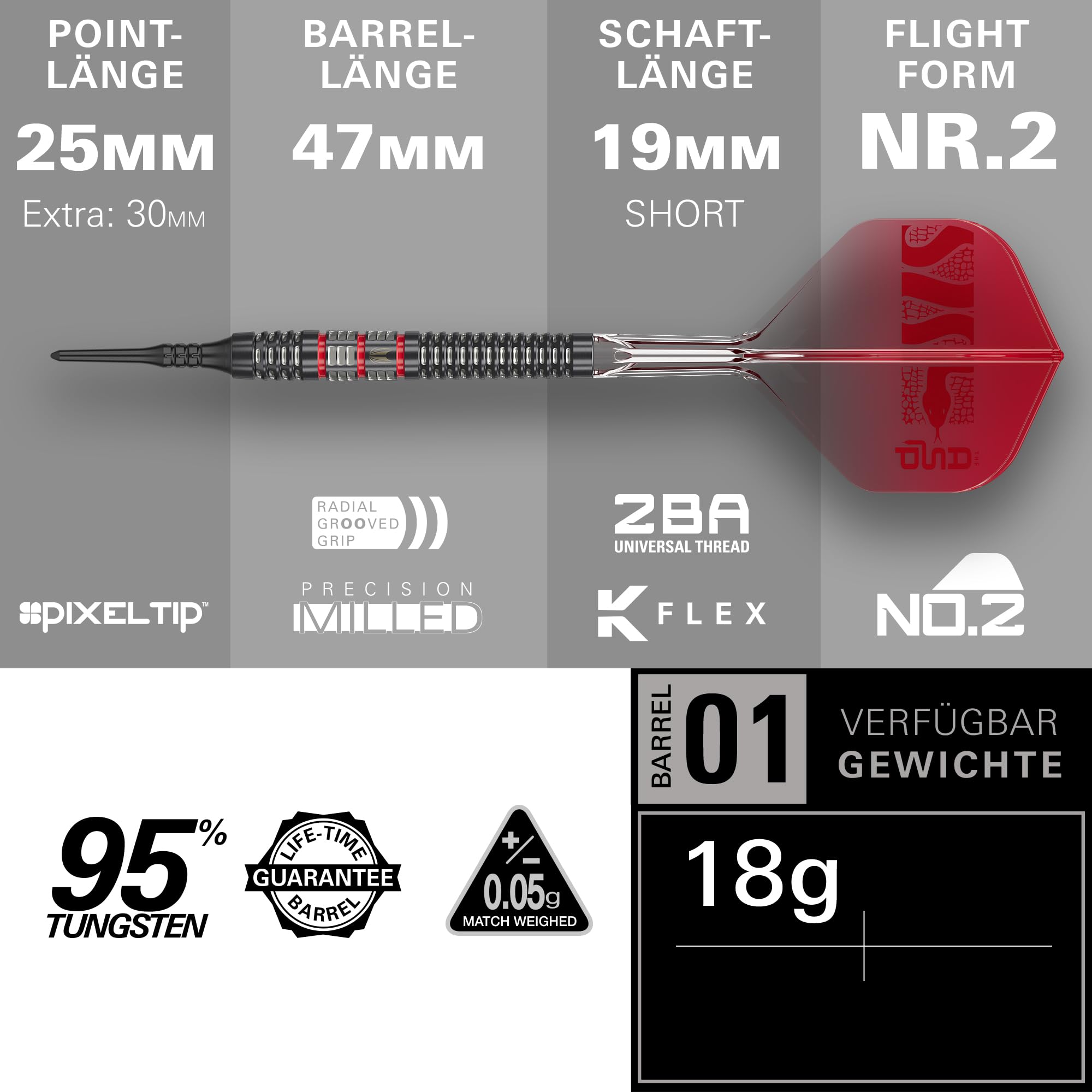 Target Darts Nathan Aspinall 95K Soft Tip 18g Dart Set 95% Wolfram K-Flex Nr.2 Flights & Shafts - Schwarze Pixel Spitzen | Dartpfeile mit Kunststoffspitze Player Edition