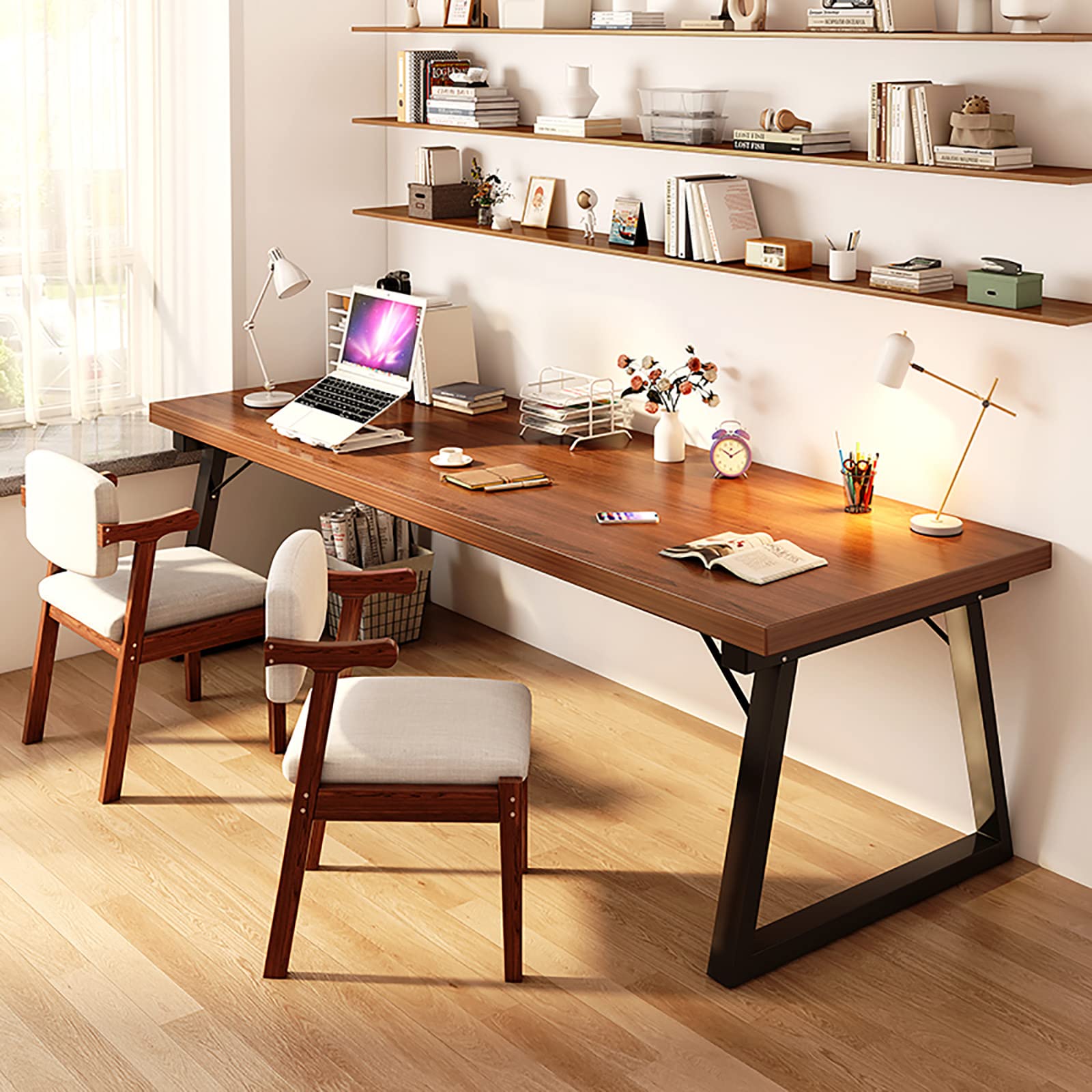 Scrivania per computer in stile industriale moderno per casa e ufficio, stazione di lavoro per scrittura, studio, facile da montare, scrivania da gioco per PC portatile nero + caffè espresso migliora