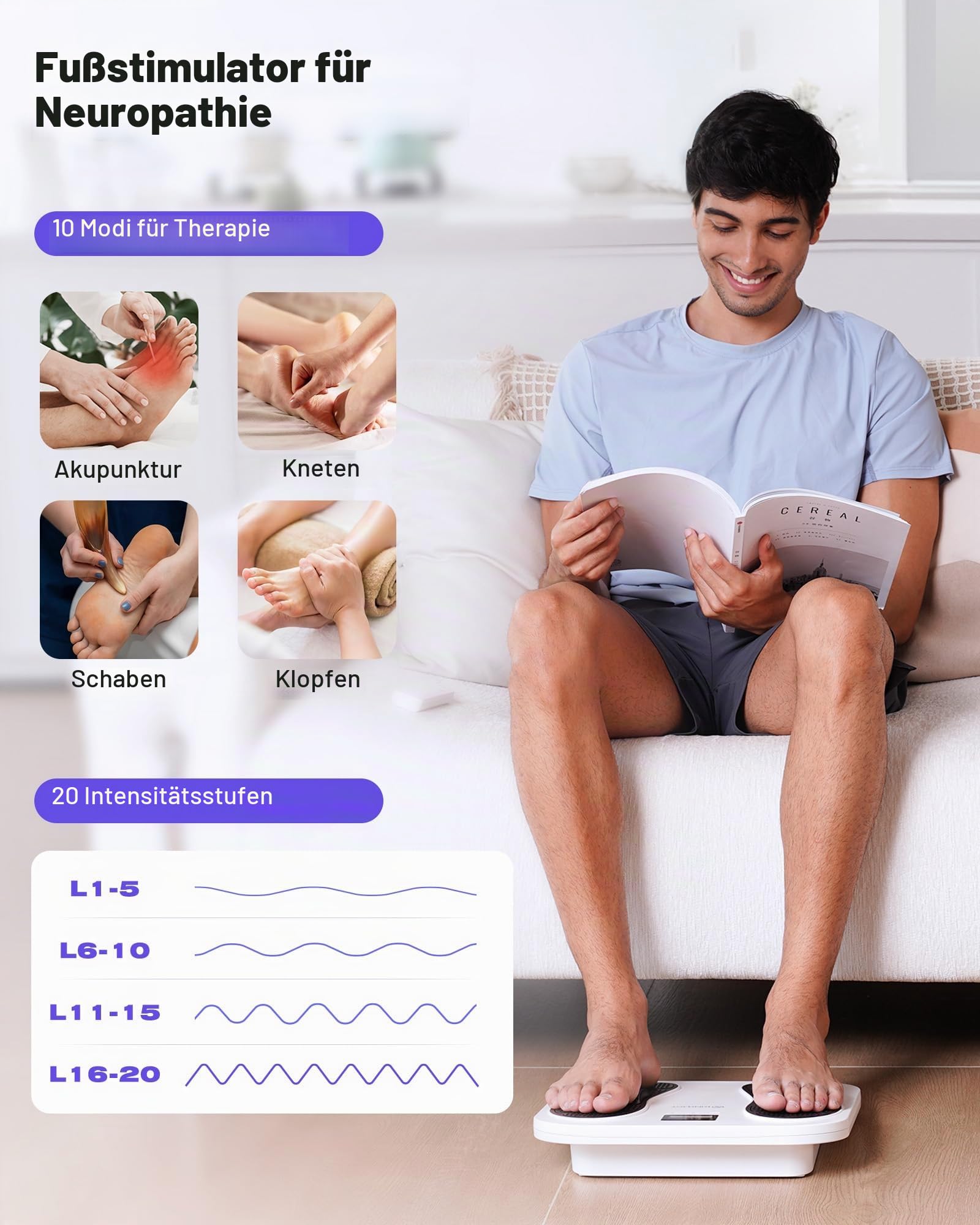 Medic Durchblutungs-Stimulator Beine & Fuß, EMS Fußmassagegerät Elektrisch mit TENS Elektroden Pads zur Neuropathie, Verbessert die Durchblutung, Linderung von Plantarfasziitis & Schmerz, Geschenk