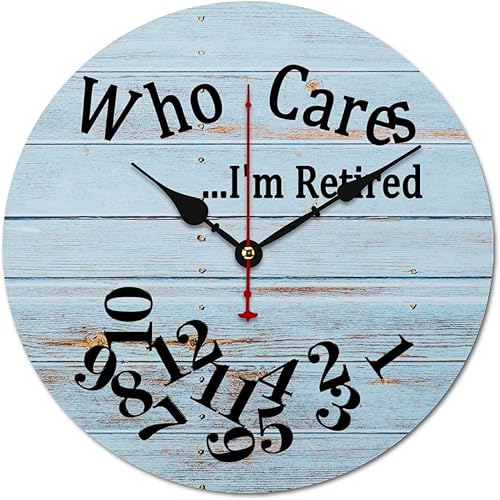 Miniatura 8 de Excmoky Who Cares I'm Retired - Reloj de pared de madera rústica, reloj de pared moderno sin números, diseño moderno, reloj digital sin tictac para