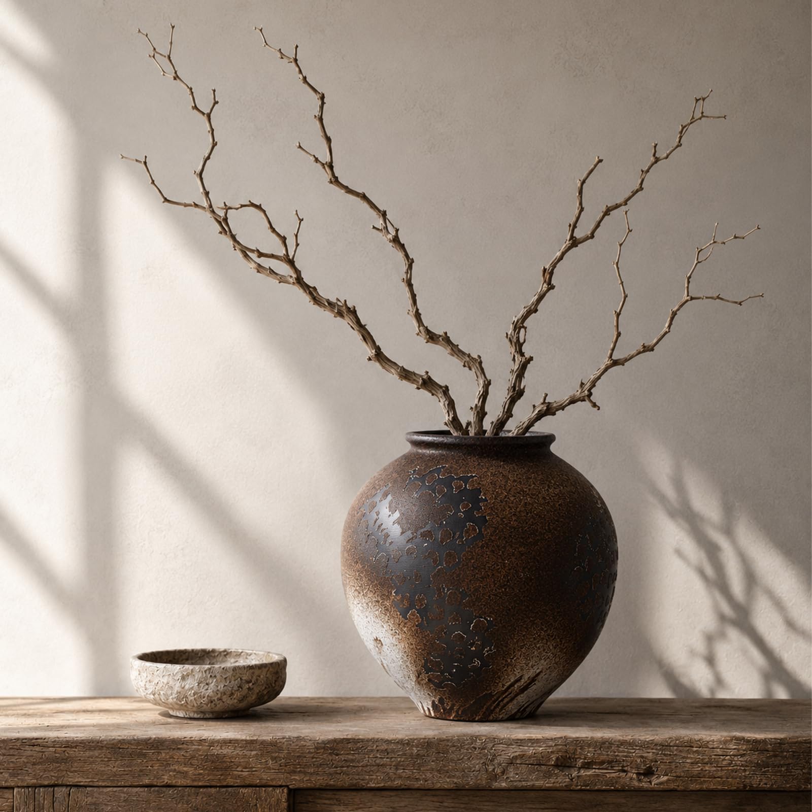 Grand vase rustique en céramique marron pour combler un centre de table vide