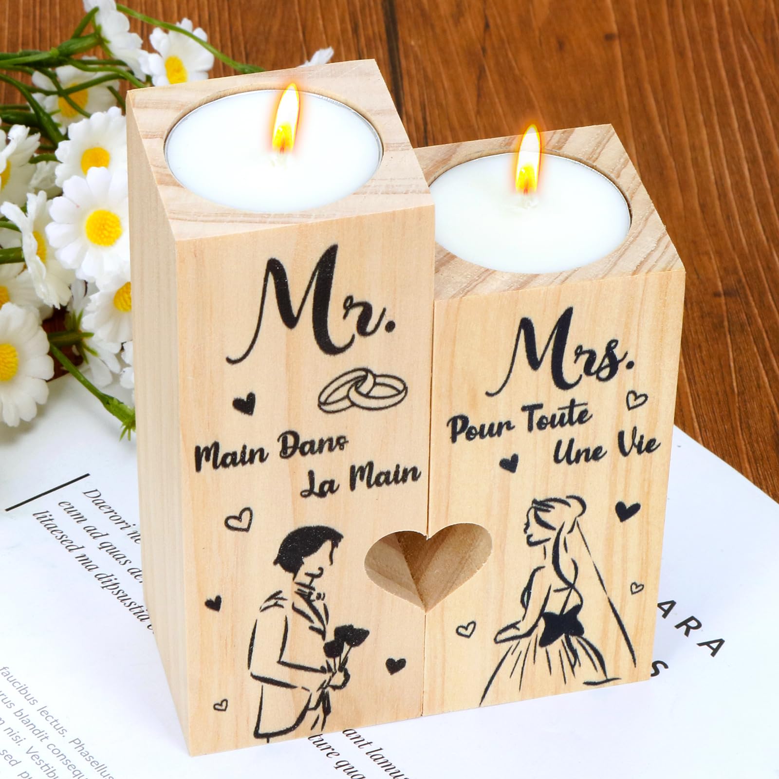 Cadeau Mariage, Cadeau de Mariage Personnalisé - Mr Mrs Candélabre en Bois, Cadeau Couple, Cadeaux pour Mariée Et Le Marié, Idée Cadeau Anniversaire Mariage, Fiançailles
