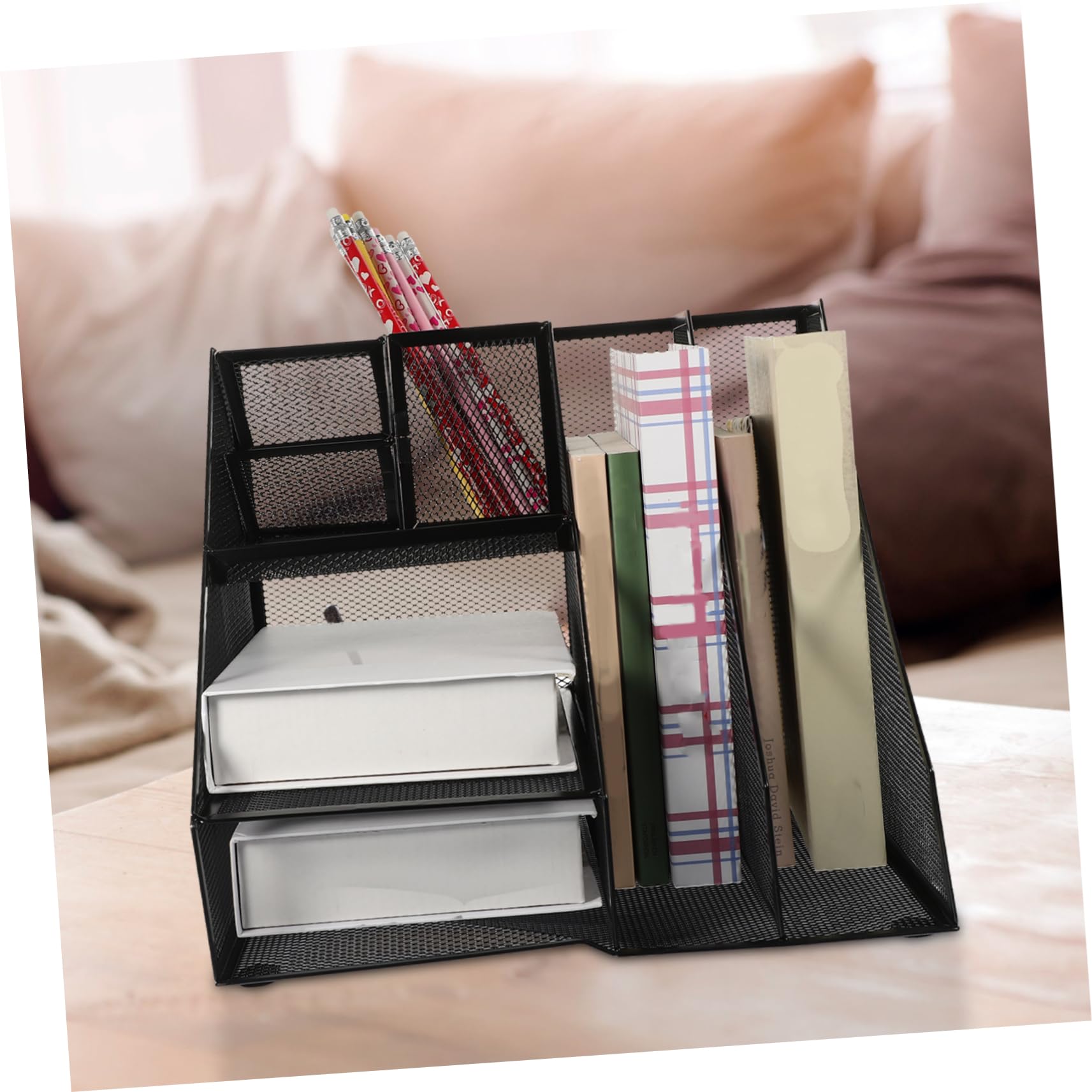 Metall Schreibtisch Organizer Schwarzer A4 mit 2 Fächern und 3 Ebenen Linkem Stiftehalter Stabilem Eisen und Multifunktionalem Design für Büroaufbewahrung