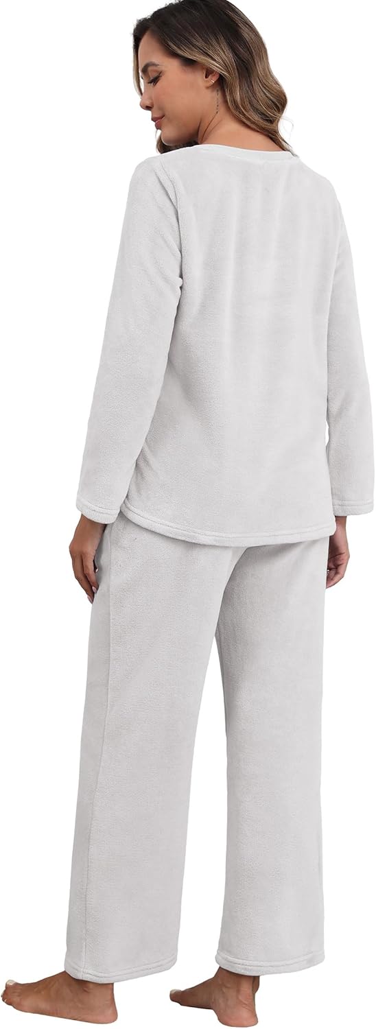 PrinStory Fluffy Flannel Winter Pajamas for Women - Plush Fleece Warmth, 2-Piece Fuzzy Pajama Set with Pockets - Image 6