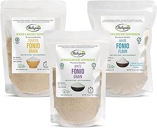 Nafajama Pack of 3 Premium Gluten-Free Fonio | White Fonio Grain, Toasted Fonio Grain & White Fonio Flour | Ancient African Supergrain | All-Natural, Non-GMO, Vegan, High-Fiber Superfood