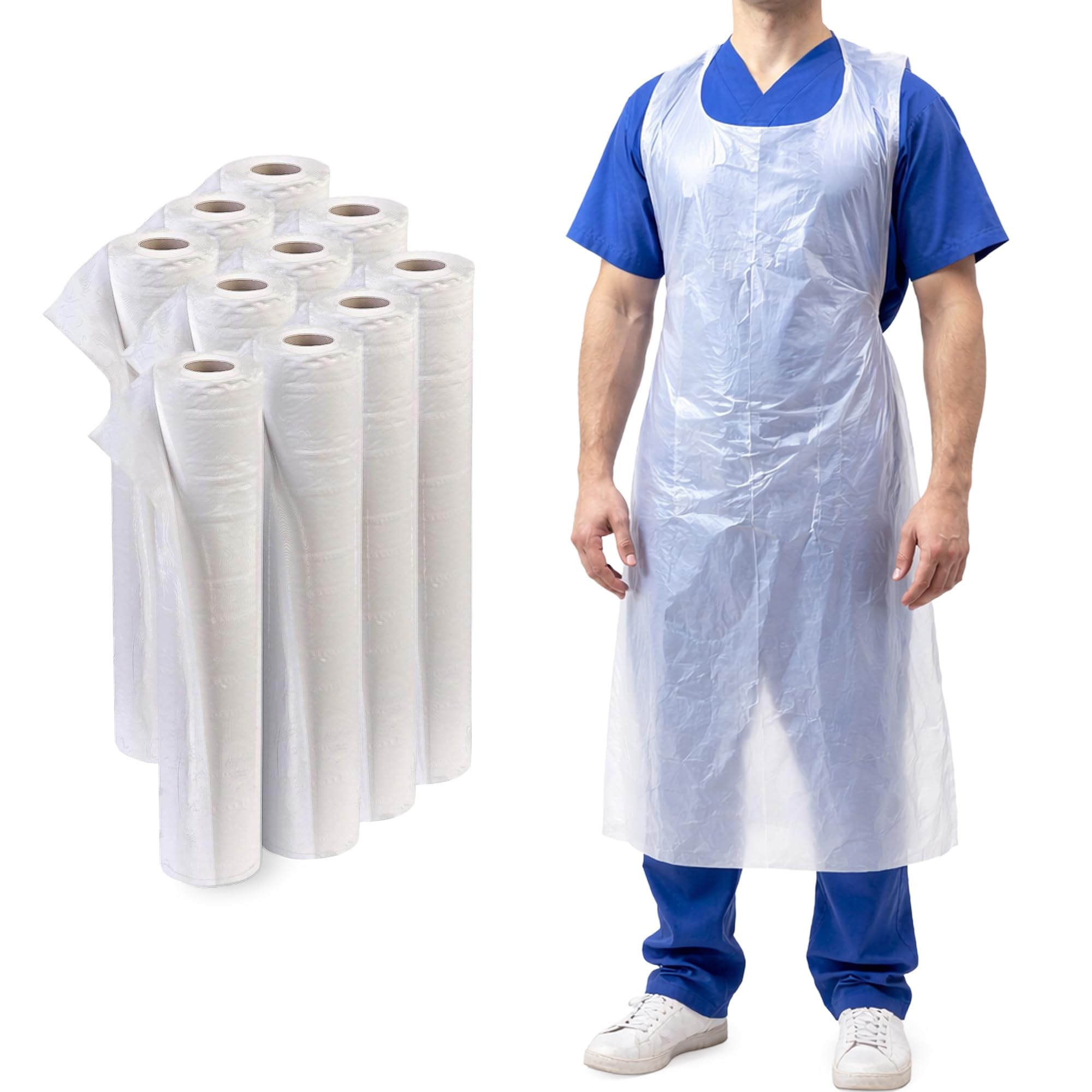 Site King Clear Disposable Aprons On Roll, 100 Aprons Per Roll, Waterproof & Lightweight Pe, Tear-Off Design, Food Safe Hygiene Aprons For Catering, Cleaning & Medical Use (1000)