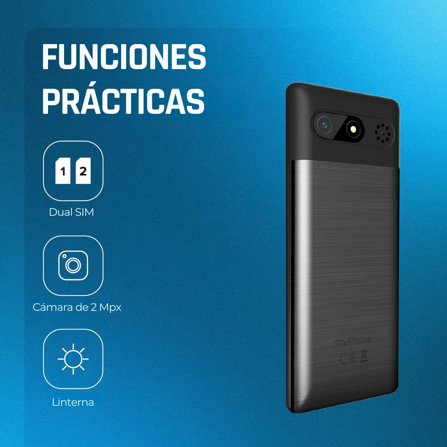 myPhone 7340 LTE Móvil para Mayores 4G con Botones Grandes, Dual SIM, Pantalla IPS 2,8", fácil de Usar, botón SOS, Negro y Plateado