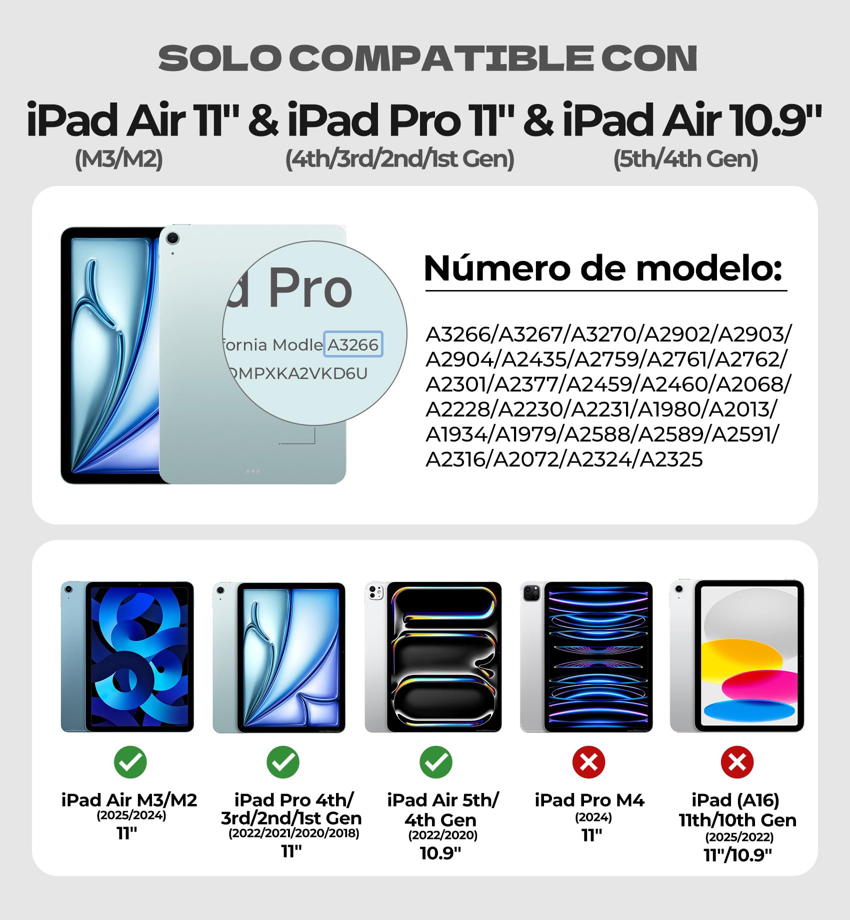 Dexnor Teclado para iPad Air 11" M4/M3/M2(2026/2025/2024), iPad Air 5/4 Generación, iPad Pro 11 4/3/2/1 Gen., Magnético Ultrafino Folio Desmontable Trackpad Multitáctil Retroiluminación, Negro