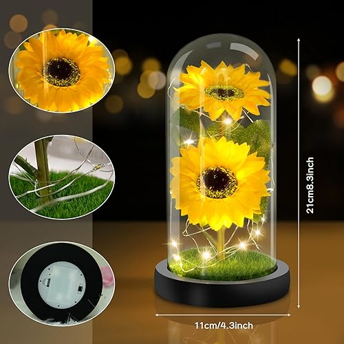 Miniatura 6 de Regalos de flores para el día de la madre, girasoles para mamá, abuela, girasoles en cúpula de cristal, regalo de cumpleaños para mujeres, lámpara