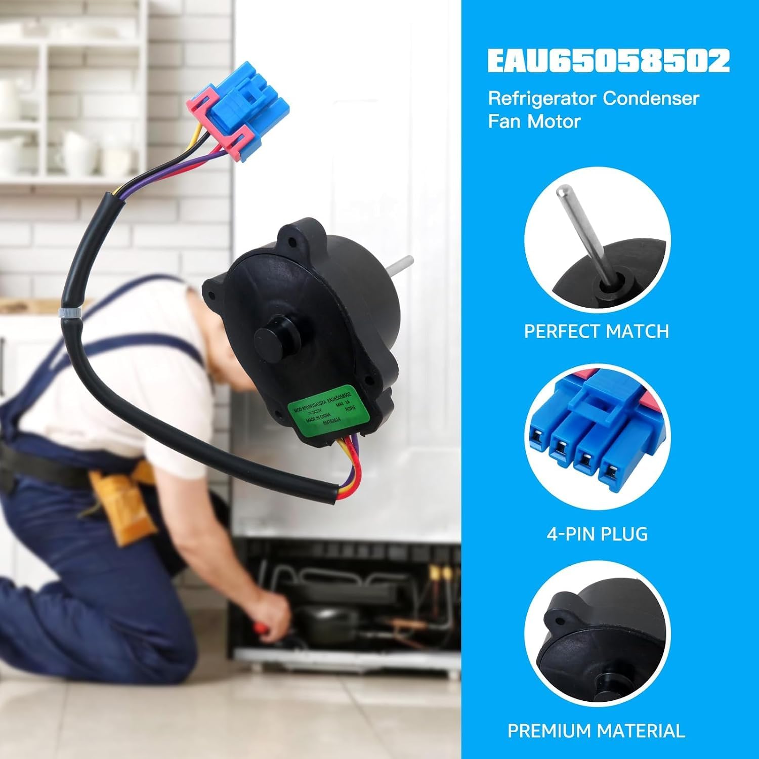 EAU65058502 - Conjunto de motor de ventilador de condensador compatible con refrigerador LG RFD3410A102A, sustituye a EAU64843805 EAU65058501 AP7178309 PS16662422, motor de refrigeración por