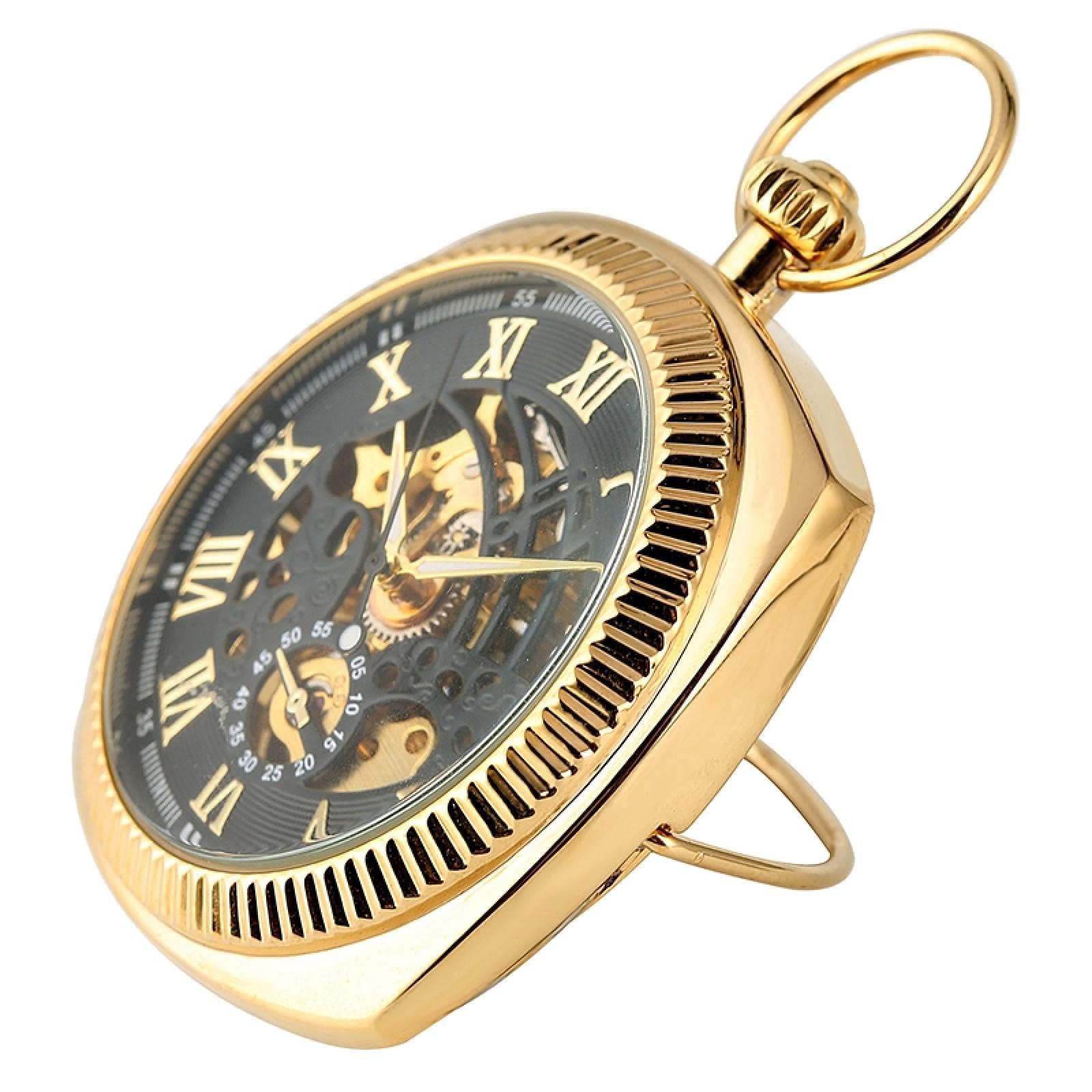Taschenuhr, schwarz/Silber/goldene mechanische Quadrat -Schalttasche Wickeluhr