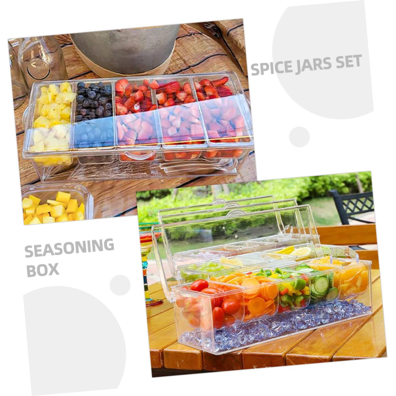 Boîte Assaisonnement Réutilisable avec Cuillères Plateau à Compartiments pour Épices et Condiments Rangement Cuisine Transparent et Pratique Set Pot Épices Réutilisable