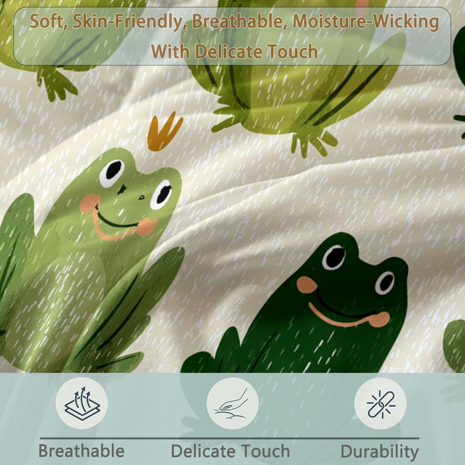Bettdecke 200 x 220 cm 4 Jahreszeiten Cartoon Tiere Wende Steppdecke, Warme & Weiche Ganzjahresdecke Grün Frosch Krone ohne Bezug - Waschbar Schlafdecke mit 2 Kissenbezüge, für Kinderzimmer