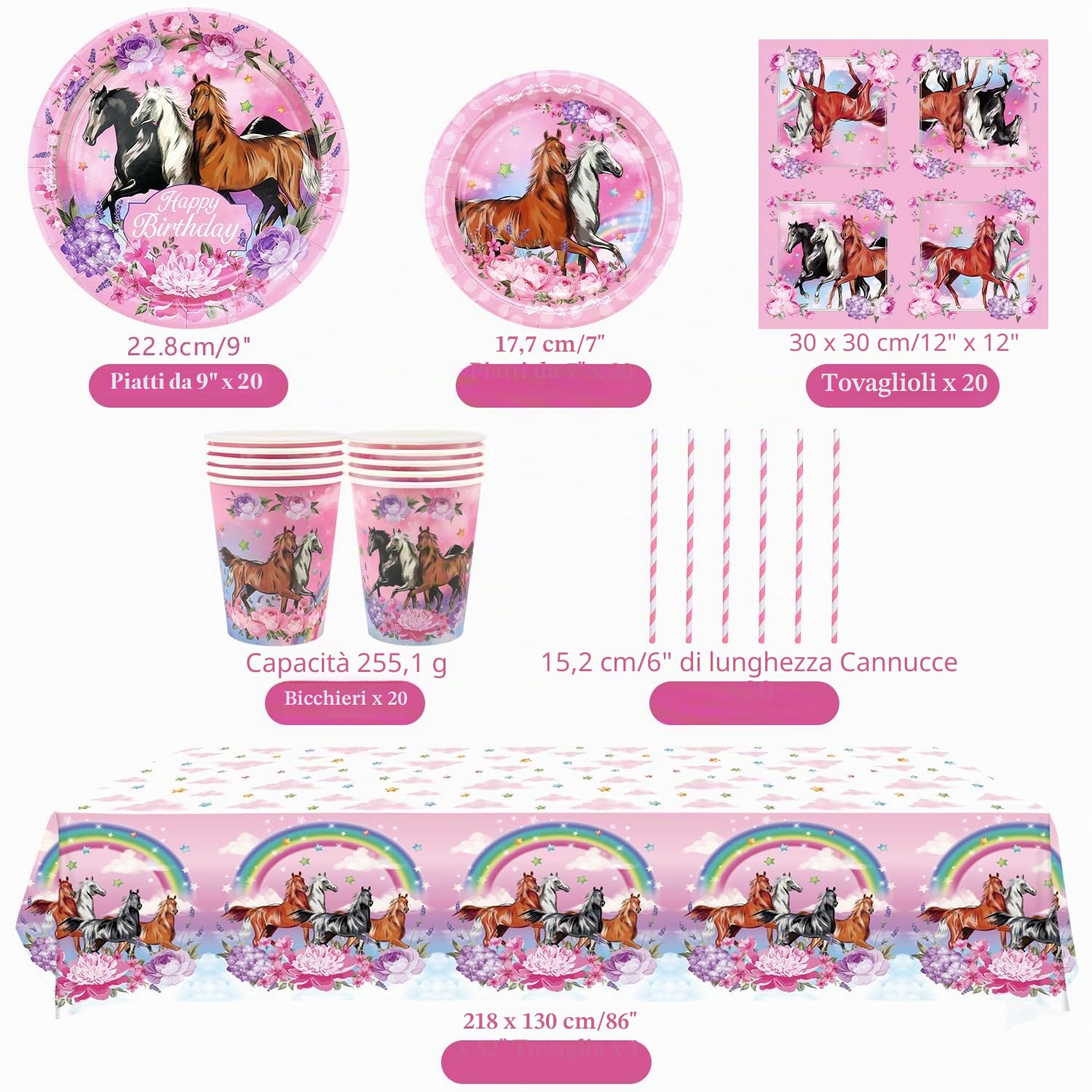 Decorazioni per Feste a Tema Cavallo Rosa, Articoli per Feste a Tema Cavallo dei Cartoni Animati Compresi Piatti, Tazze, Panni, Tovaglie, Cannucce, per Ragazze
