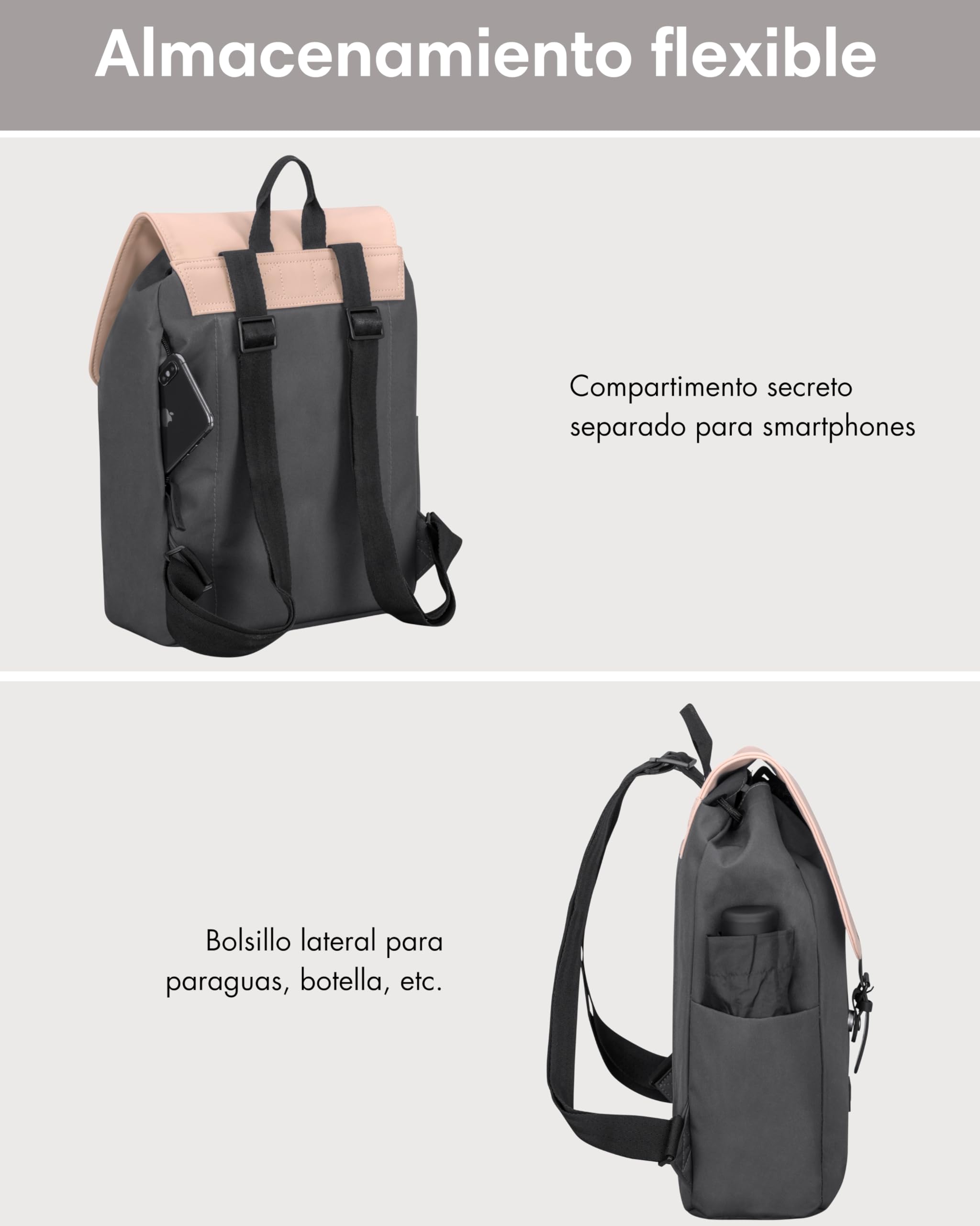 LARKSON Mochila Mujer & Hombre Rosa - IDA - Bolso Mochila Moderna - Compartimento Portátil 13 Pulgadas - Para Trabajo, Ciudad, Universidad - Repelente al agua