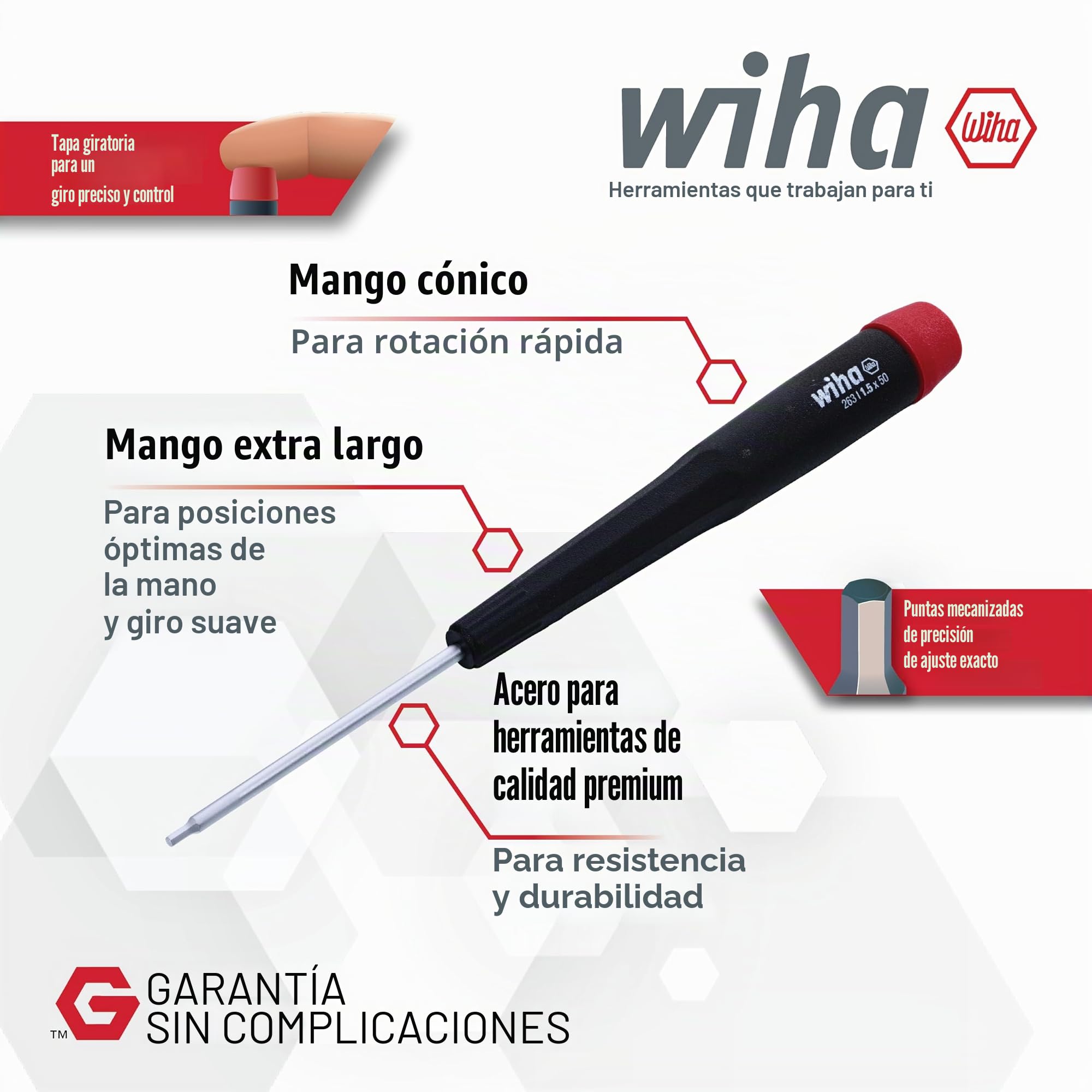 Wiha 26390 - Juego de destornilladores hexagonales métricos con mango de precisión, 7-3 mm, 7 piezas