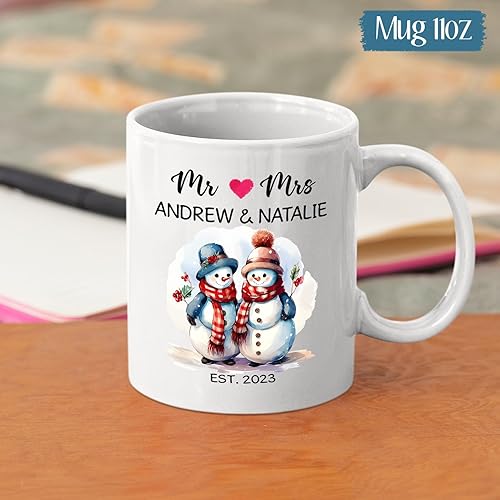 Miniatura 5 de Regalo personalizado de amor  Bonita taza de cerámica de muñeco de nieve para pareja  Taza de porcelana personalizada con nombres y año  Taza de té