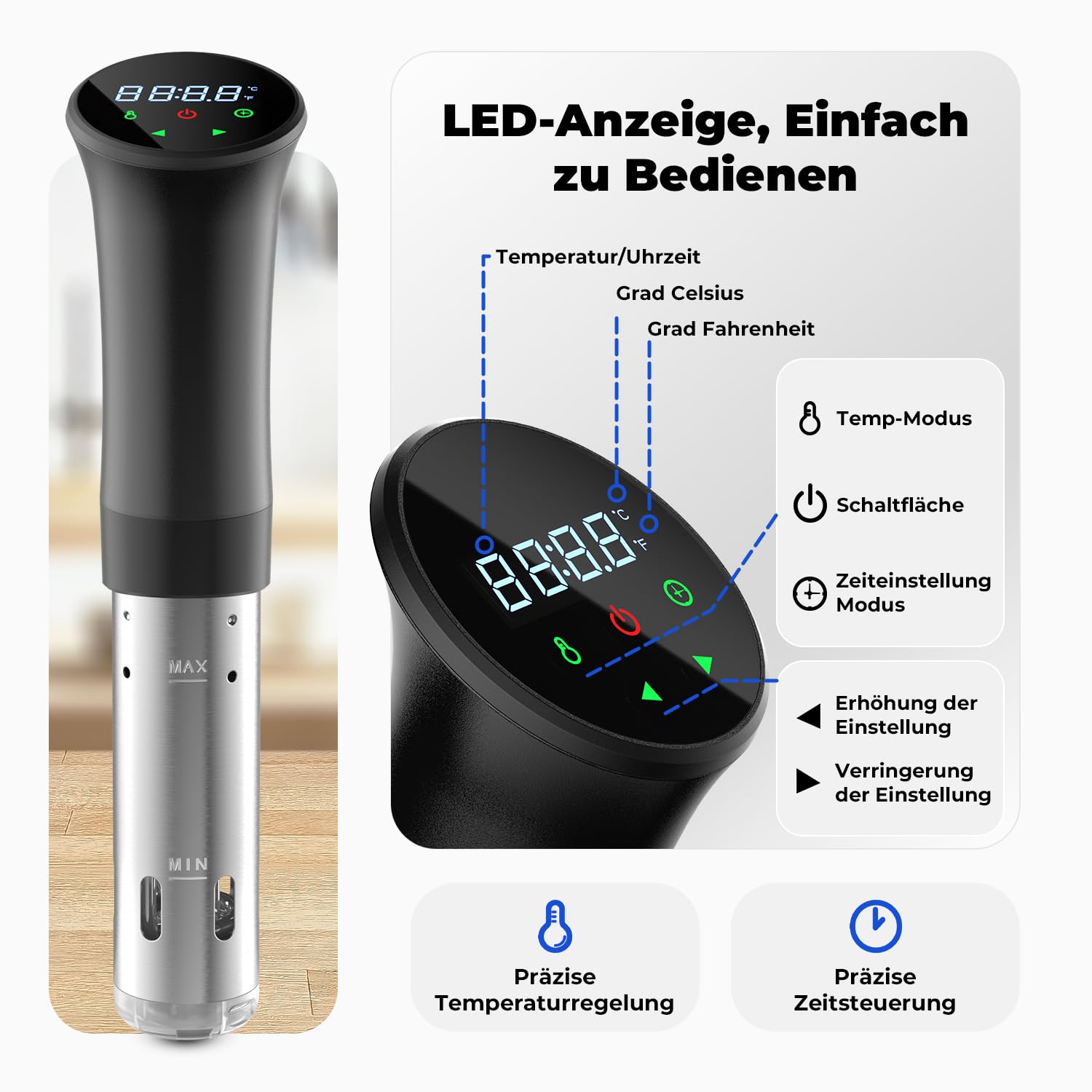 OUSFOT Sous Vide Garer, 0,1°C Präzise Temperaturregelung Sous Vide 3D-Wasserzirkulation,Geeignet für Steak, Lachs, Gemüse und Andere Lebensmittel Gesund und Fettarm,Schwarz