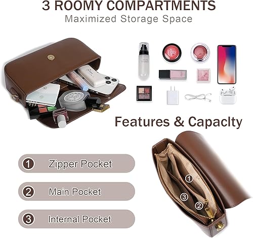 Miniatura 4 de Bolso cruzado pequeño para mujer, mochila de cuero con correa de hombro extraíble y asa superior (café)