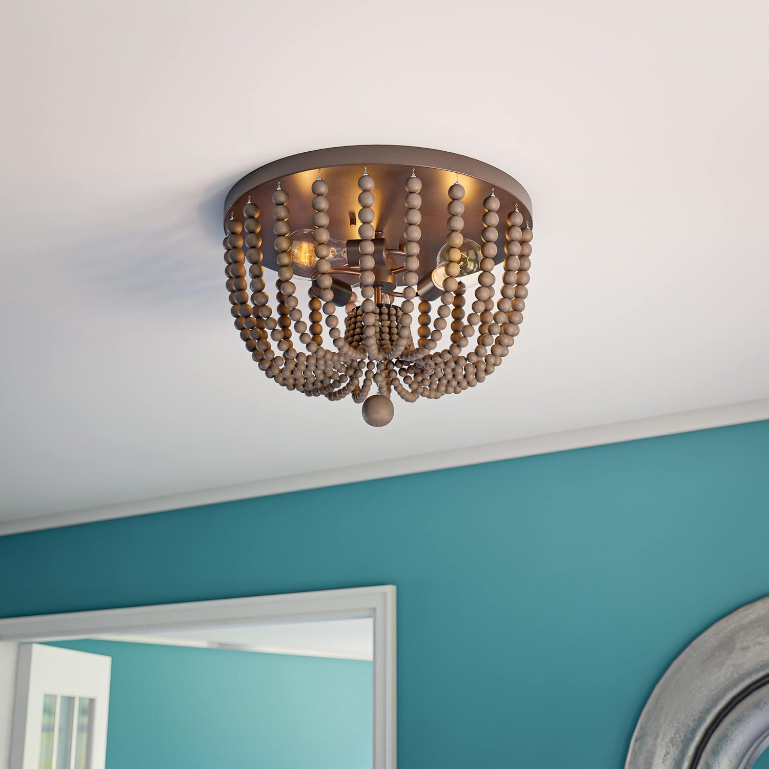 Golden Bronze Farmhouse Boho Beaded Flush Mount Light