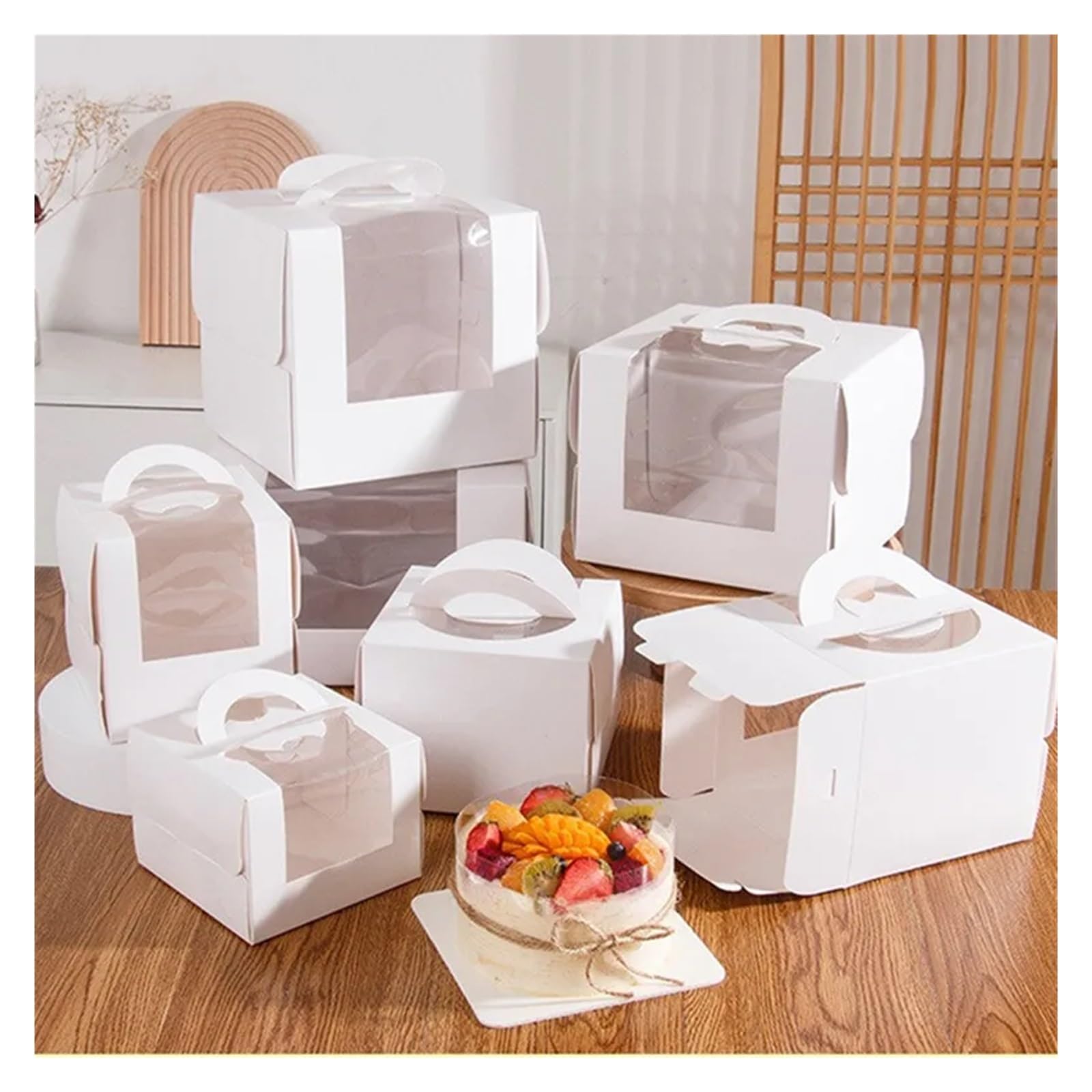 Cajas For Pasteles De 3/4/6/8/10 Pulgadas, Papel Blanco, Ventana Transparente, Suministros Portátiles For Embalaje De Postres Y Pasteles De Cumpleaños, 5 Uds. Para Galletas, Dulces, Pasteles, Cupcakes