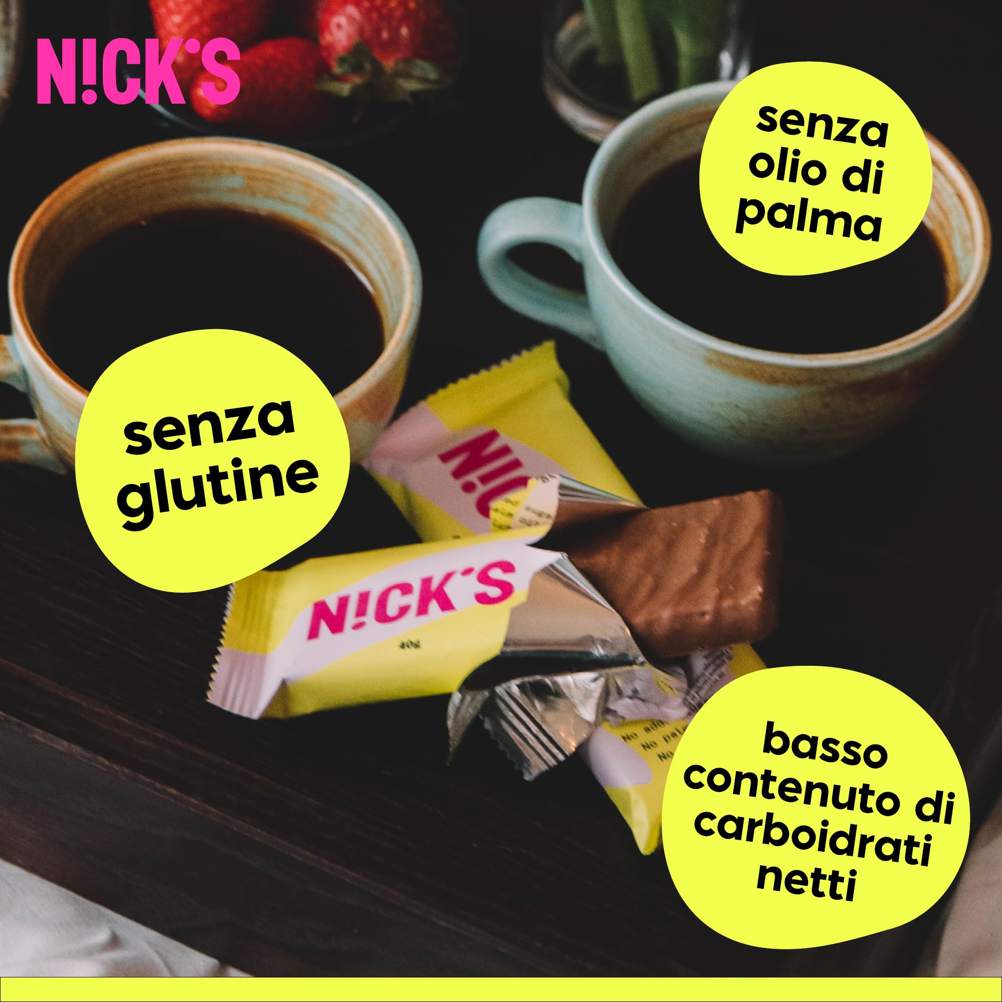 NICKS Barrette di Wafer al Cioccolato, Low Carb Biscotti 165 Calorie Senza Zucchero Aggiunto Dolci Caramelle Senza Glutine (24 Chocolate wafer x 35g)