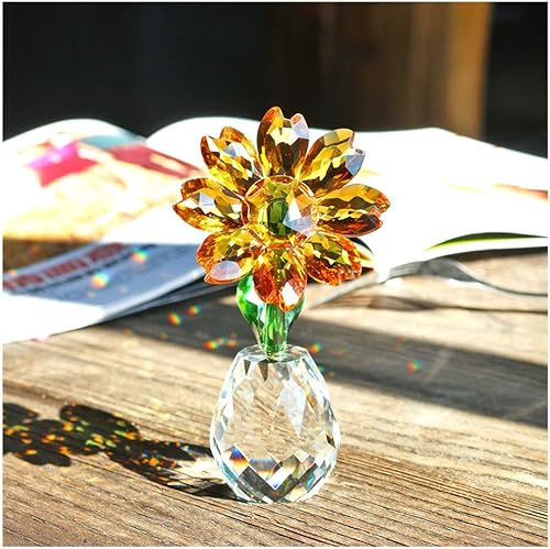 QFkris Figura de girasol de cristal de 3.5 pulgadas, adorno coleccionable de flores de cristal, decoración del hogar, regalos de recuerdo (girasol),