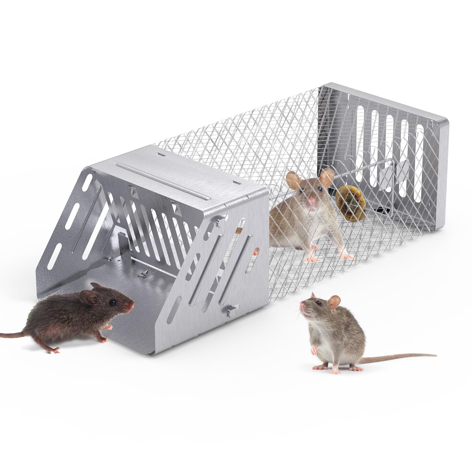 Zorpupoa Humane Rat Trap, 14.57 Inches Automatic Continuous Live Rat Cage, Single Door Metal Rodent Chipmunk Trap Catch and Release for Small Rodents Mice Voles