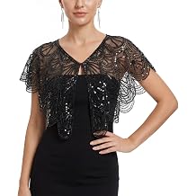 1920s Shawl Wraps for Women, Sequin Beaded Evening Cape Bridal Shawls | Flapper Cover Up for Evening Dresses Party