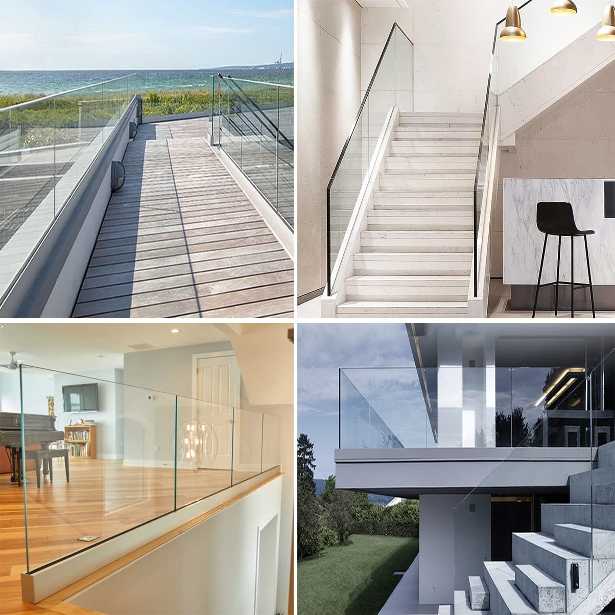 ZAQYCM Glasklemme Rahmenloses Glas Aluminium Deckgeländer 1m Länge, Glasgeländer U Profil Basis Mit Beschlägen Für Balkon Innenloft Treppen Und Kommerzielles Hotel(for 1/2in(12mm) Glass,Floor Mount)