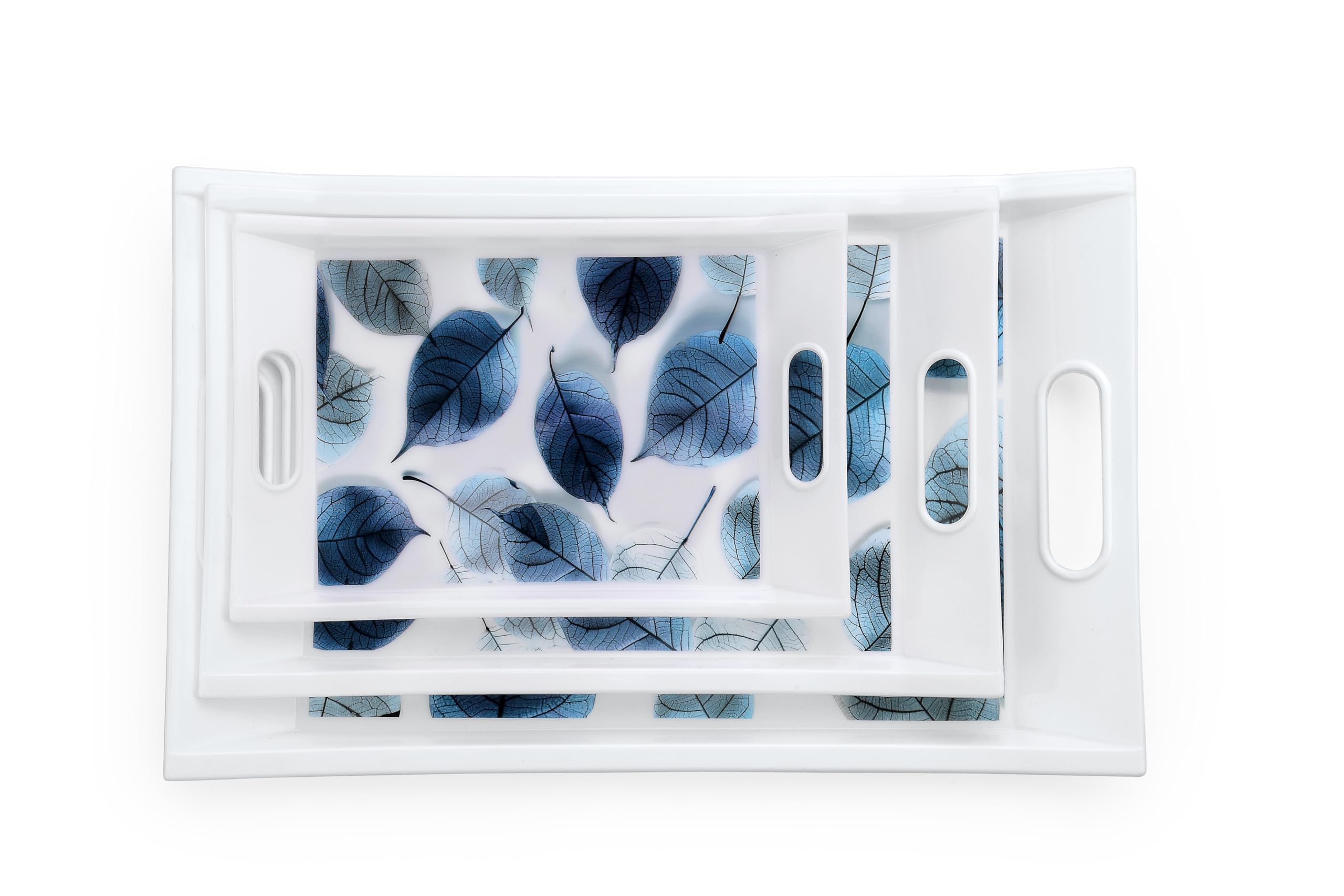 Decorative Serving Trays Set, Black with Blue Leaf Pattern, 3 Nesting Sizes — Amazon image 8