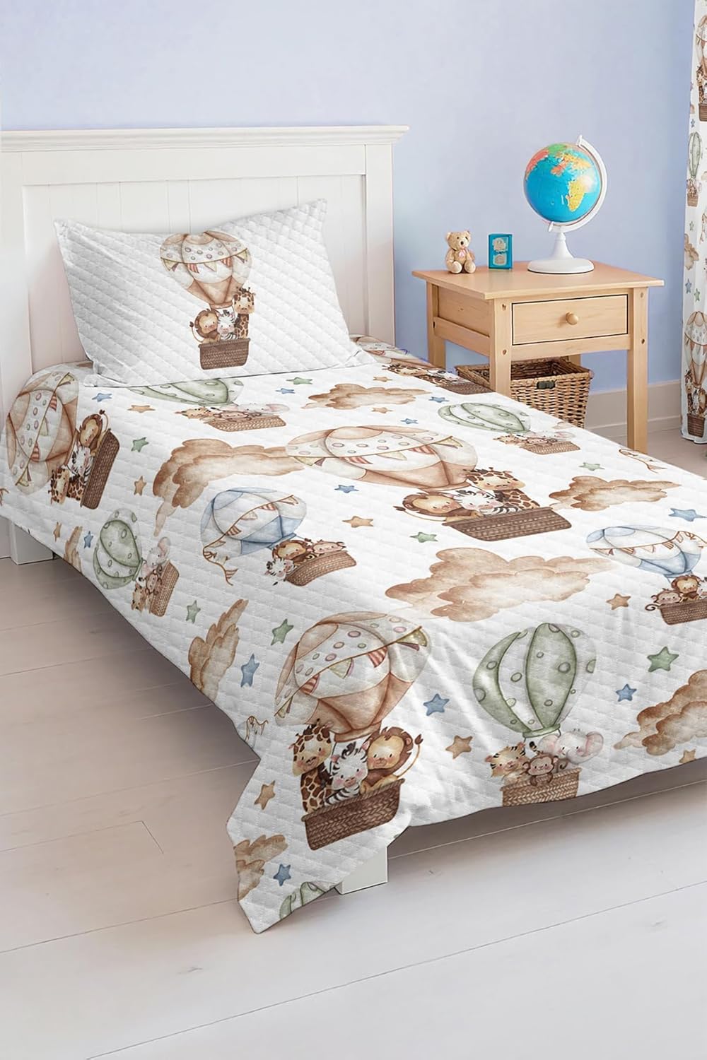 SODEF Bedding Set 2 Piece Flying Balloon Pattern Pastel Color Kids and Teens Quilt Set Breathable Soft Cotton Polyester Blend for Nursery Decor - Multicolor, One Size