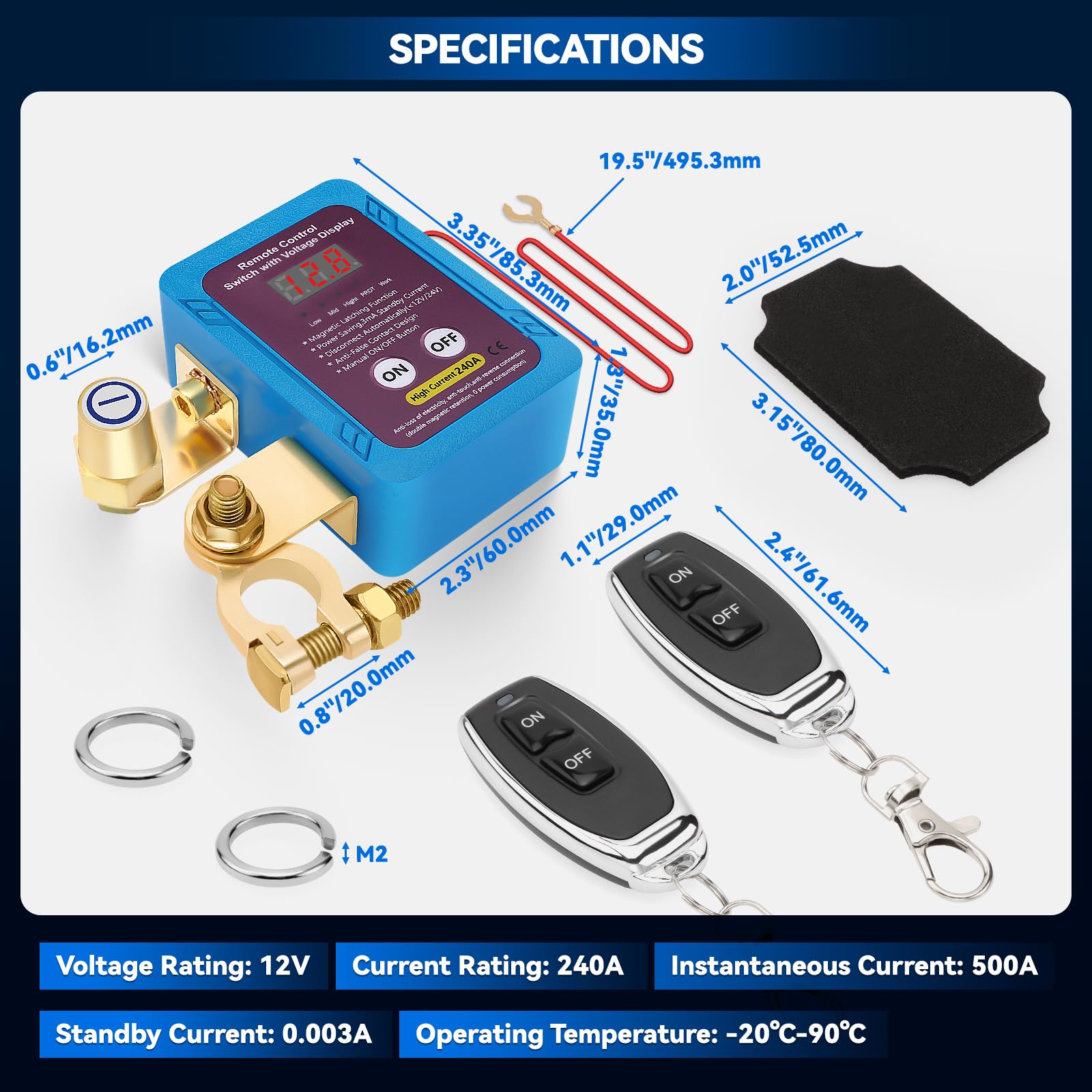 Drahtloser Ferngesteuerter Auto Batterie Trennschalter, 12V 240A Anti-Diebstahl-Automatik Cut/Shut Off mit Fernbedienung Kill Switch für Auto, LKW, RV, ATV, Boot