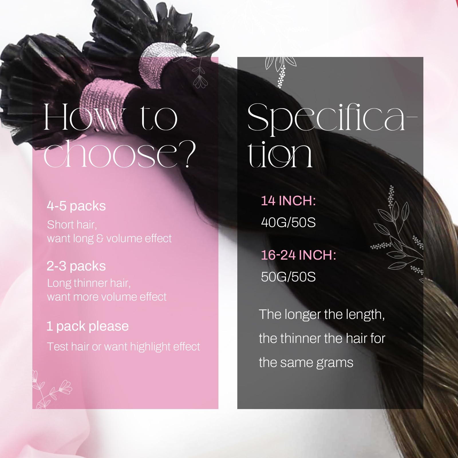 Moresoo U Tip Hair Extensions Real Human Hair 18 Inch Balayage Natural Black to Dark Brown and Caramel Blonde Pre Bonded Hair Extensions 50s 50g/Pack #1B/3/27 - Image 3