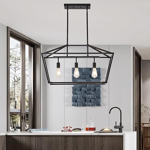 Miniatura 8 de HQZBPT Candelabros de isla de cocina de 34.5 pulgadas para comedores, iluminación colgante, color negro mate, 5 luces colgantes de granja para isla