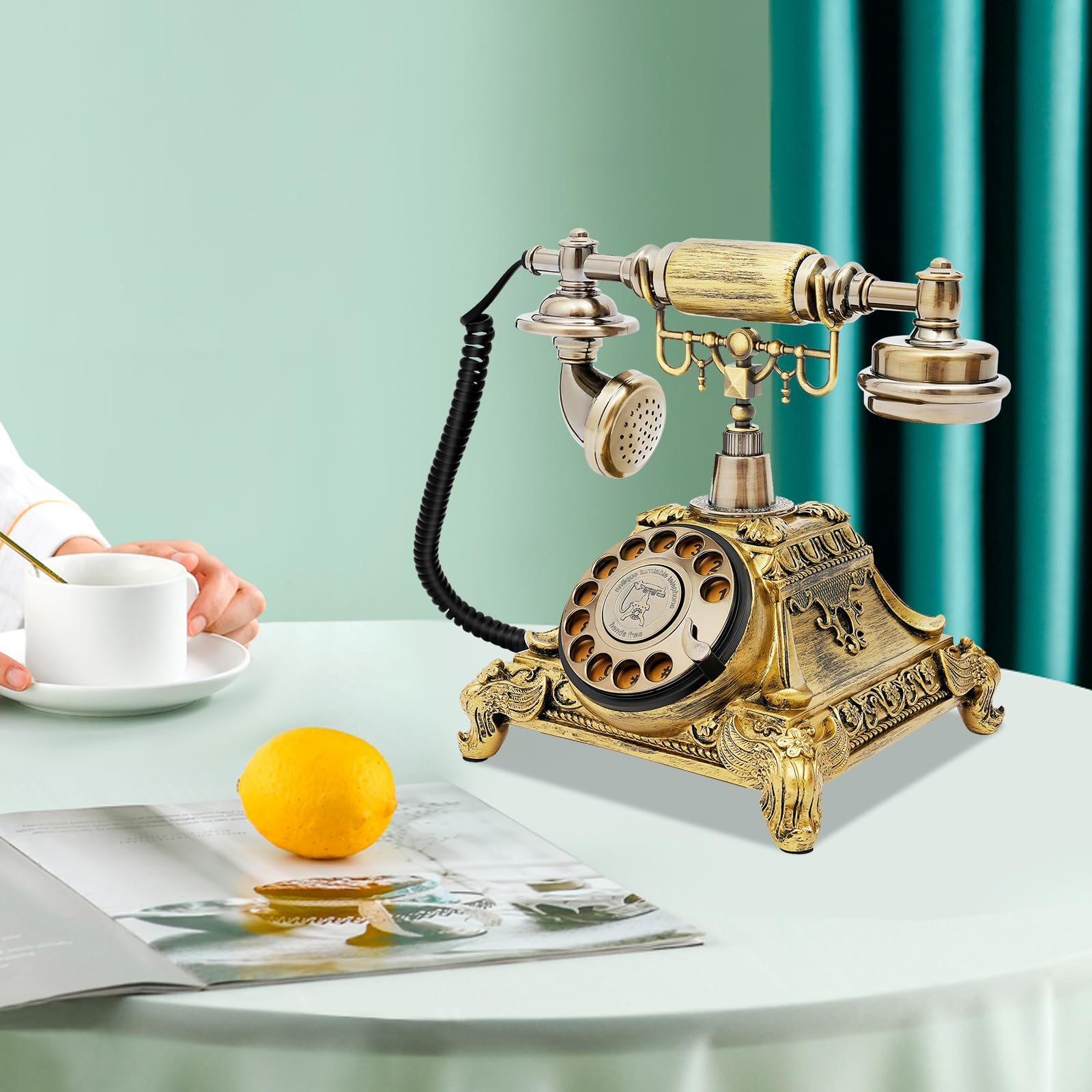 Téléphone Rétro À Cadran Rotatif Bronze Vintage Filaire Bureau