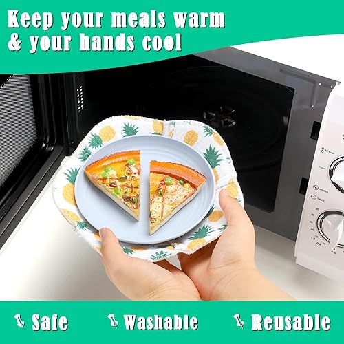 Miniatura 4 de CHENGU Juego de 5 soportes cómodos para microondas, soporte multiusos resistente al calor, almohadillas con patrón geométrico de frutas, a prueba de